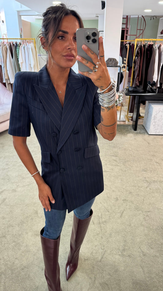 Blazer blu gessato manica corta Actualee