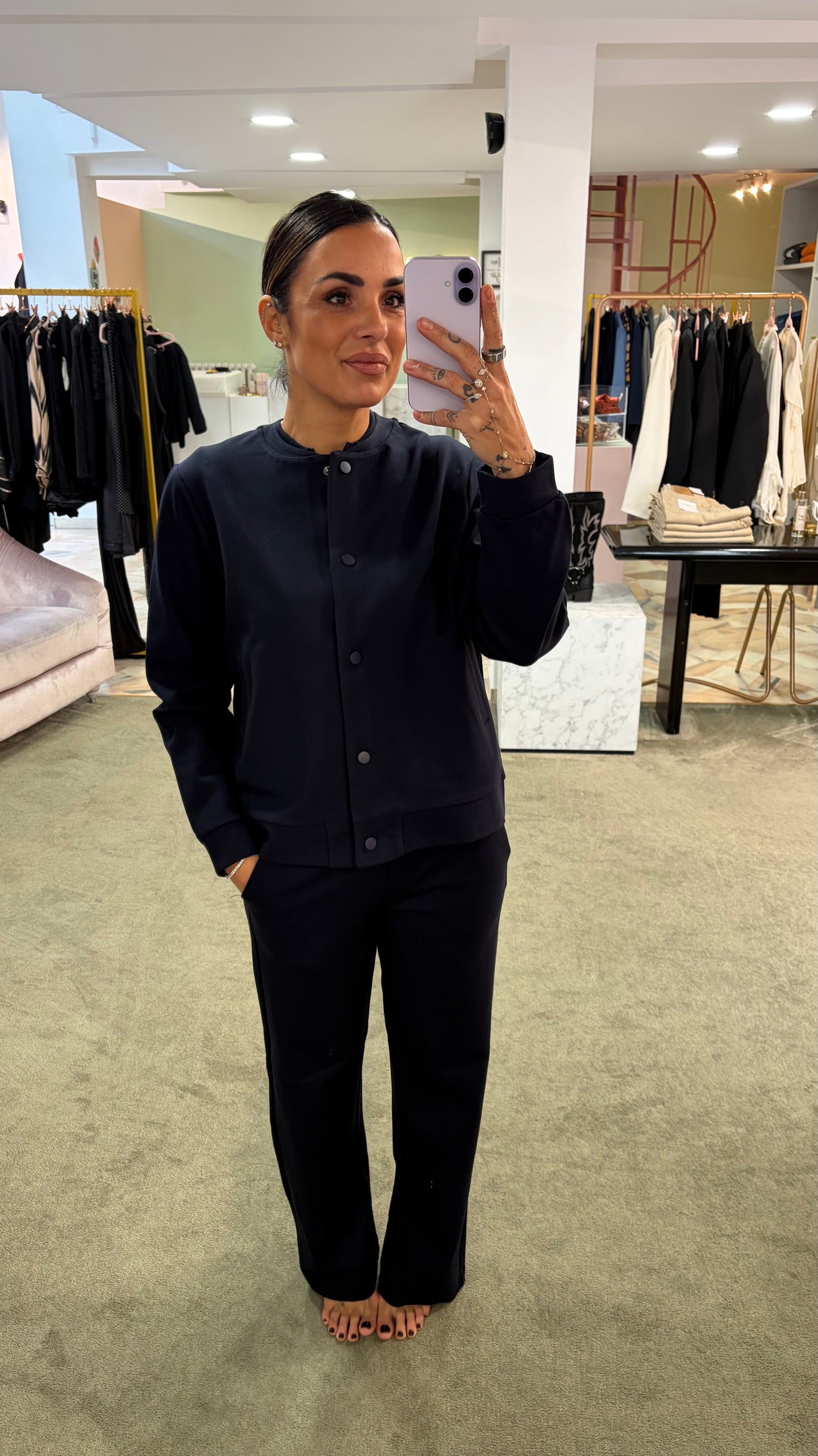 Felpa bomber blu notte in viscosa sy