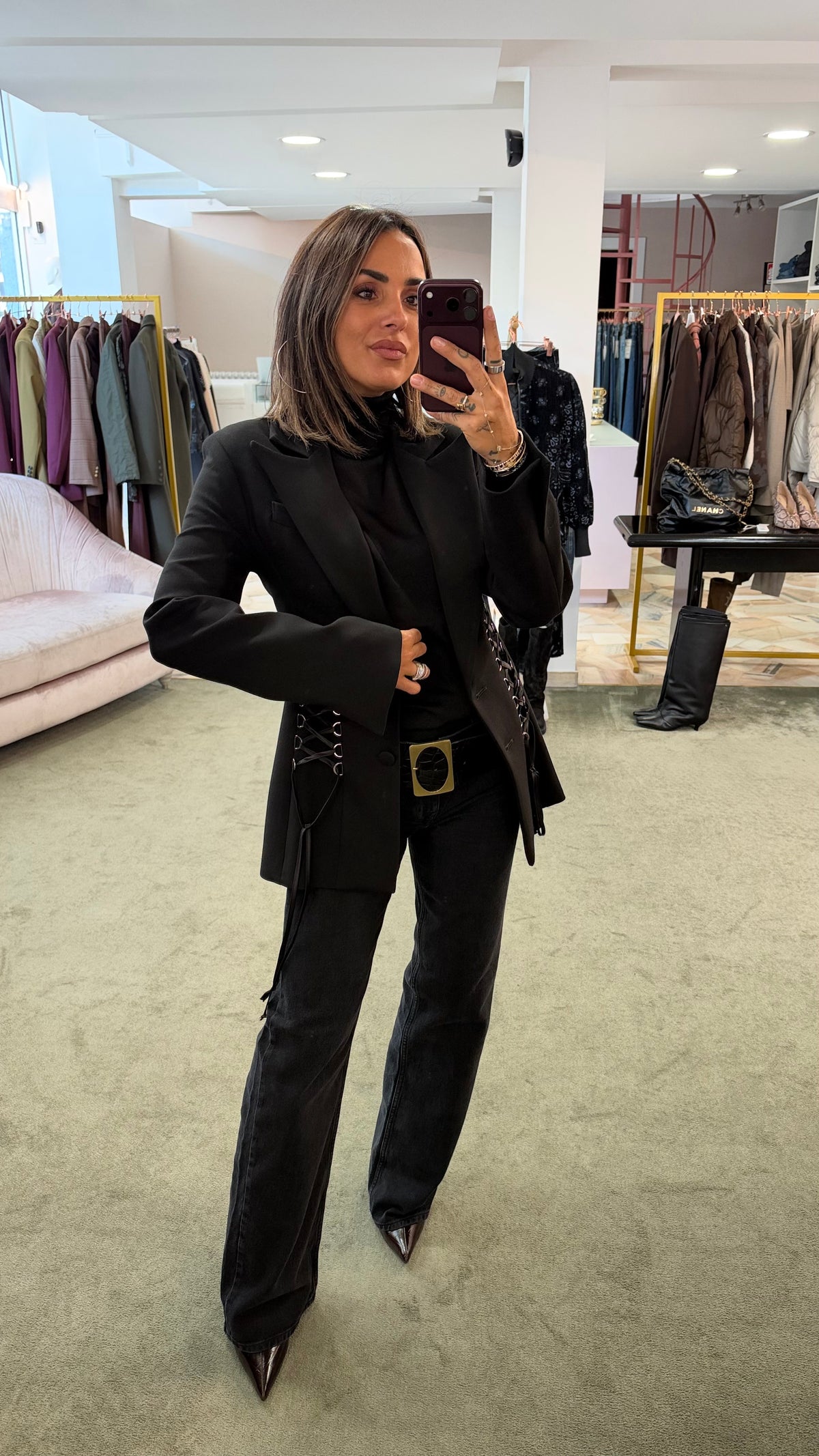 Blazer nero con lace a corsetto Actualee