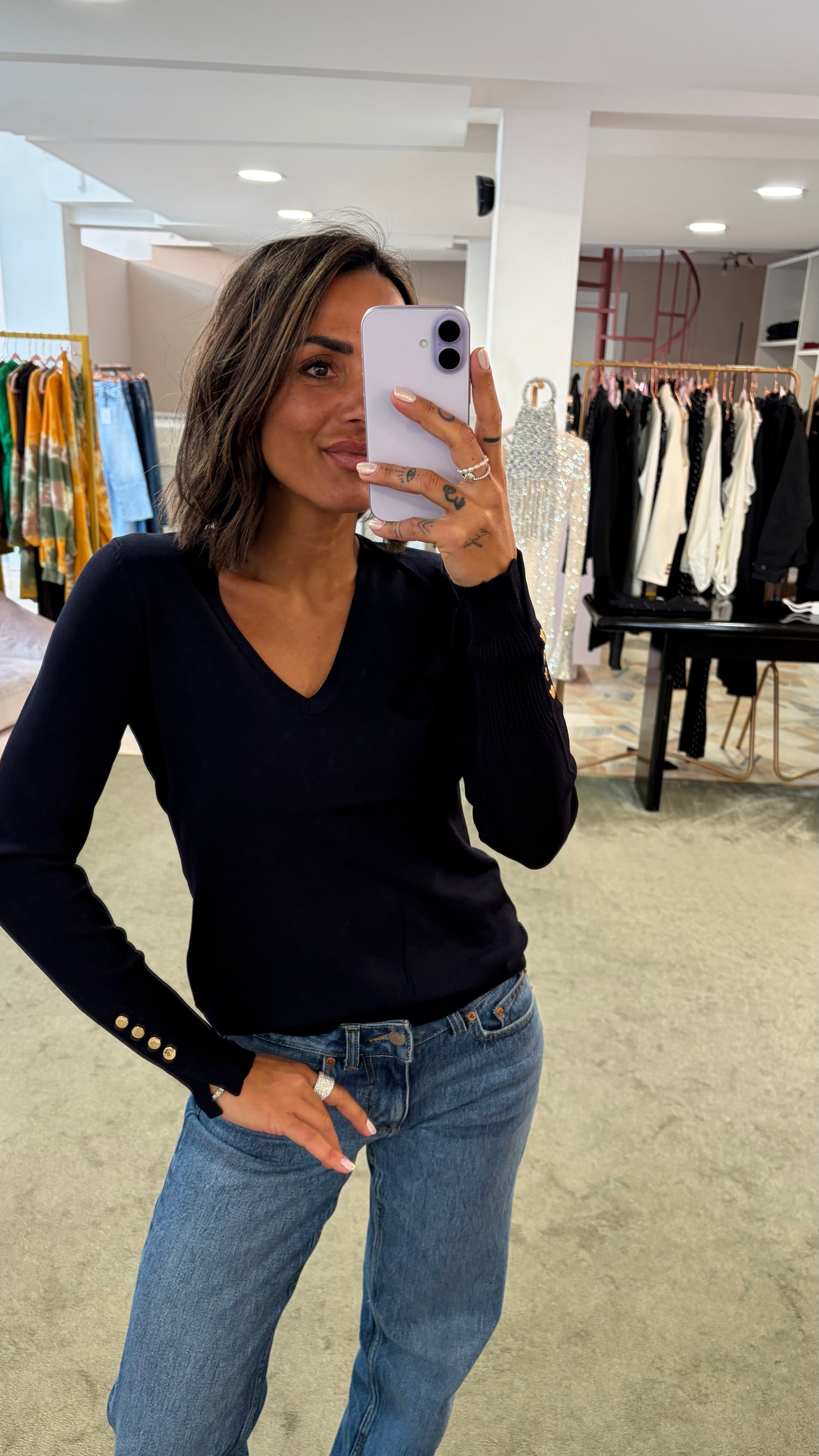 Maglione scollo a v blu notte fr