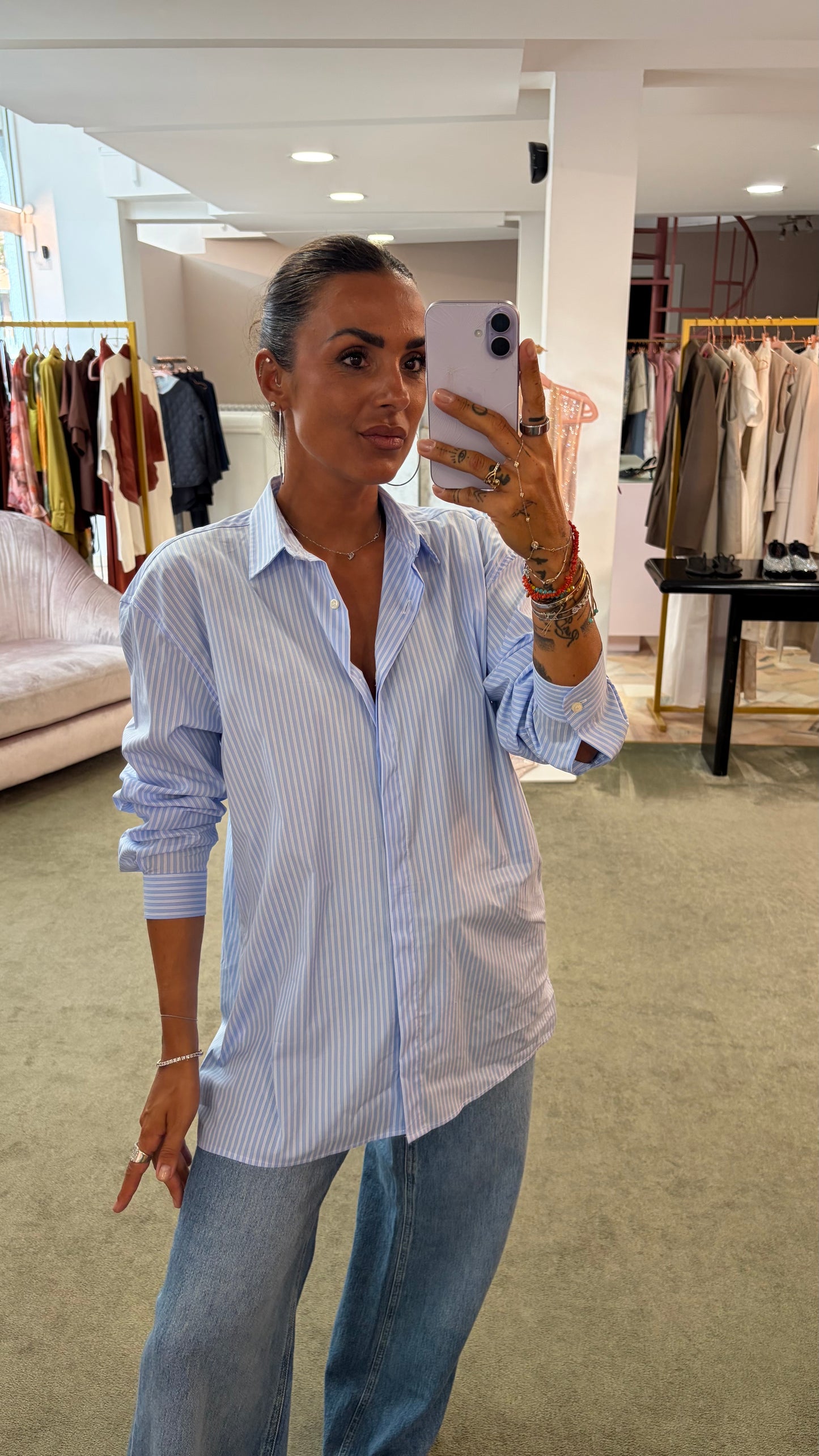 Camicia celeste a righe regular Marsem