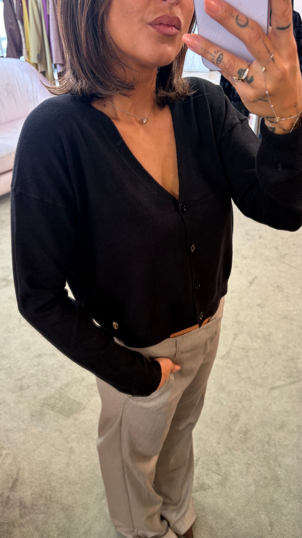 Cardigan nero mini misto lana tk
