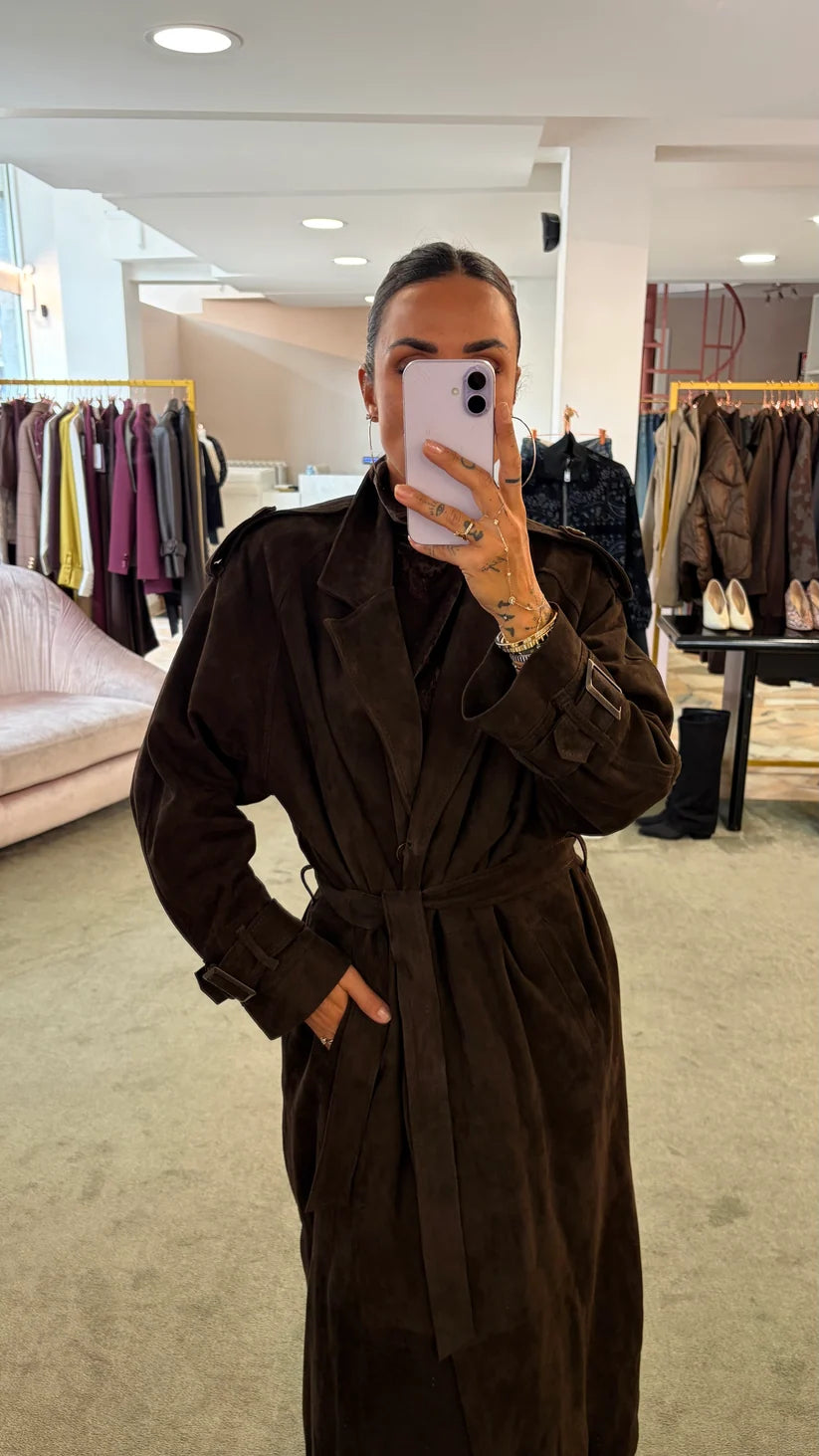 Trench lungo con cintura scamosciato Marsem