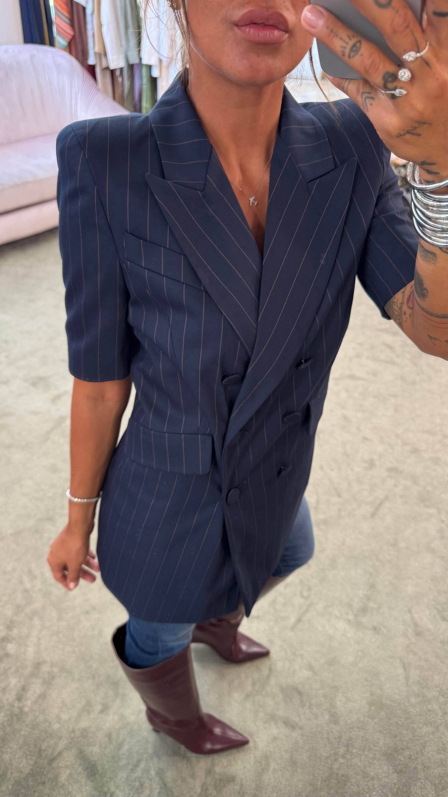 Blazer blu gessato manica corta Actualee