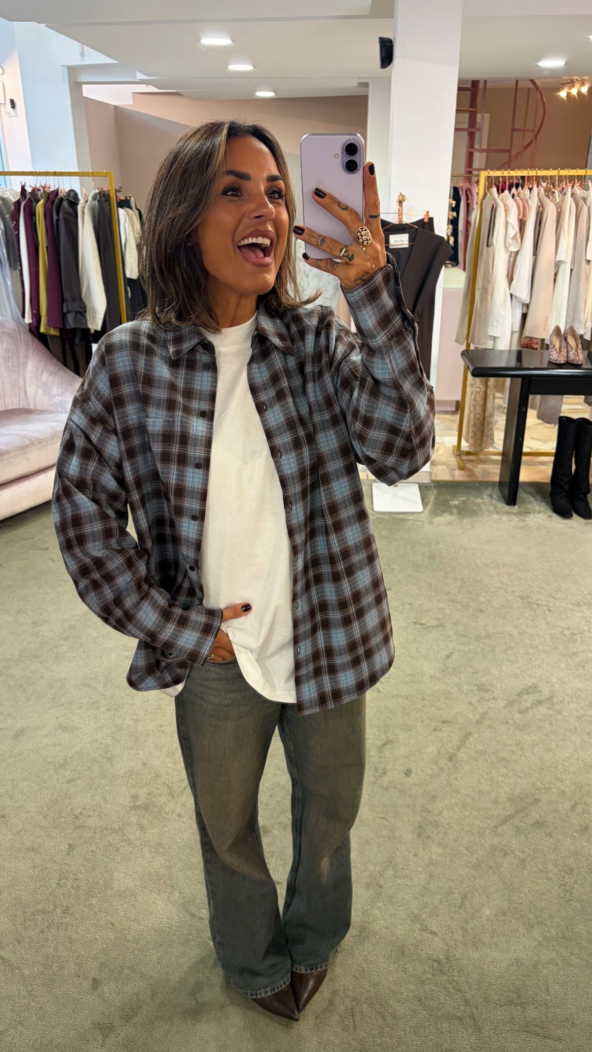 Camicia a quadri azzurra e marrone jx