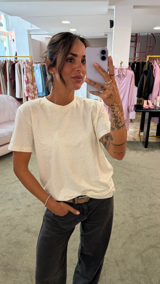 T-shirt girocollo panna in lino glp