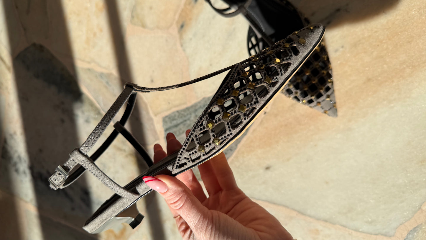 Slingback grigia a rete crystal
