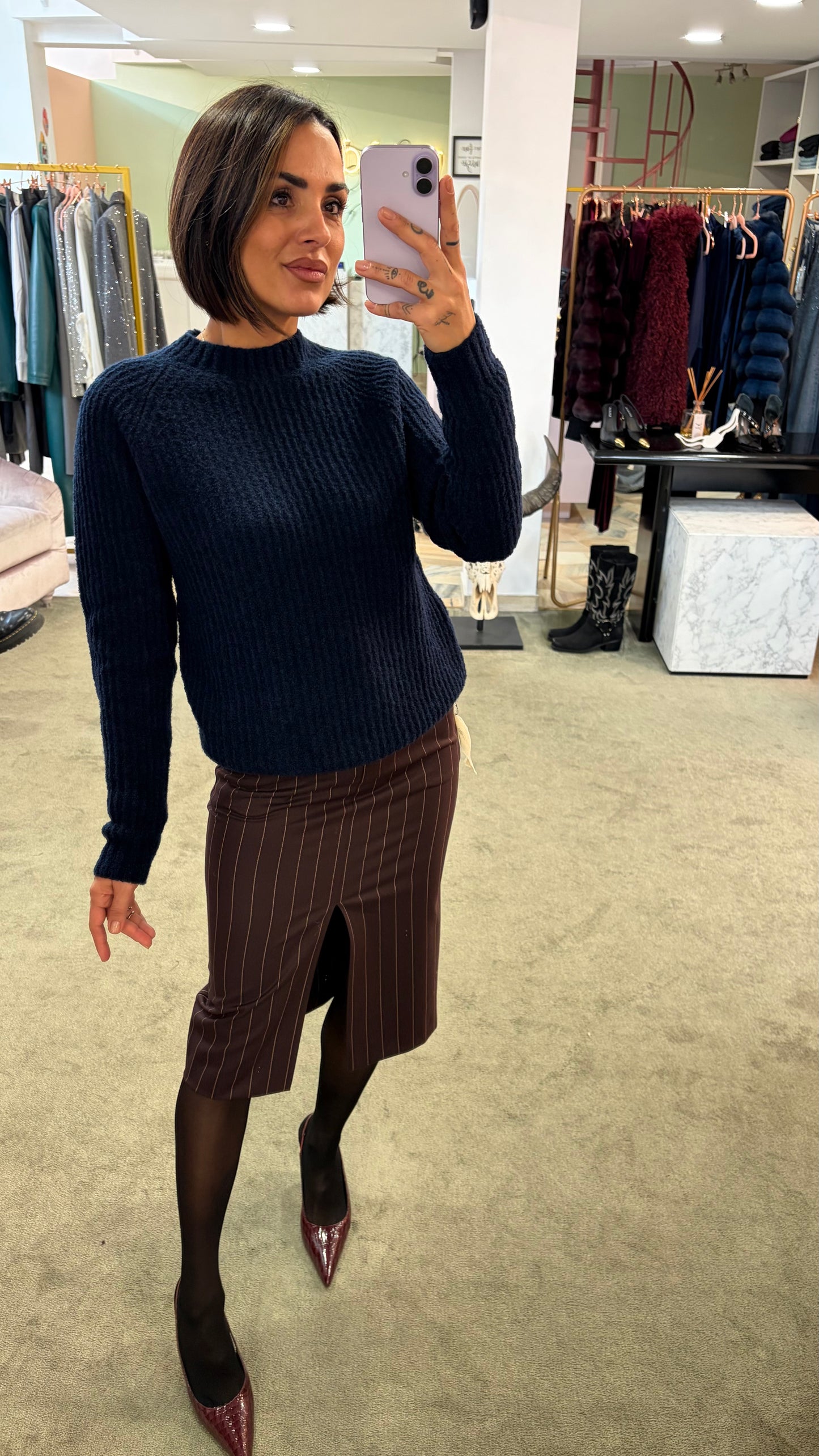 Maglione girocollo  blu navy a costine Irish