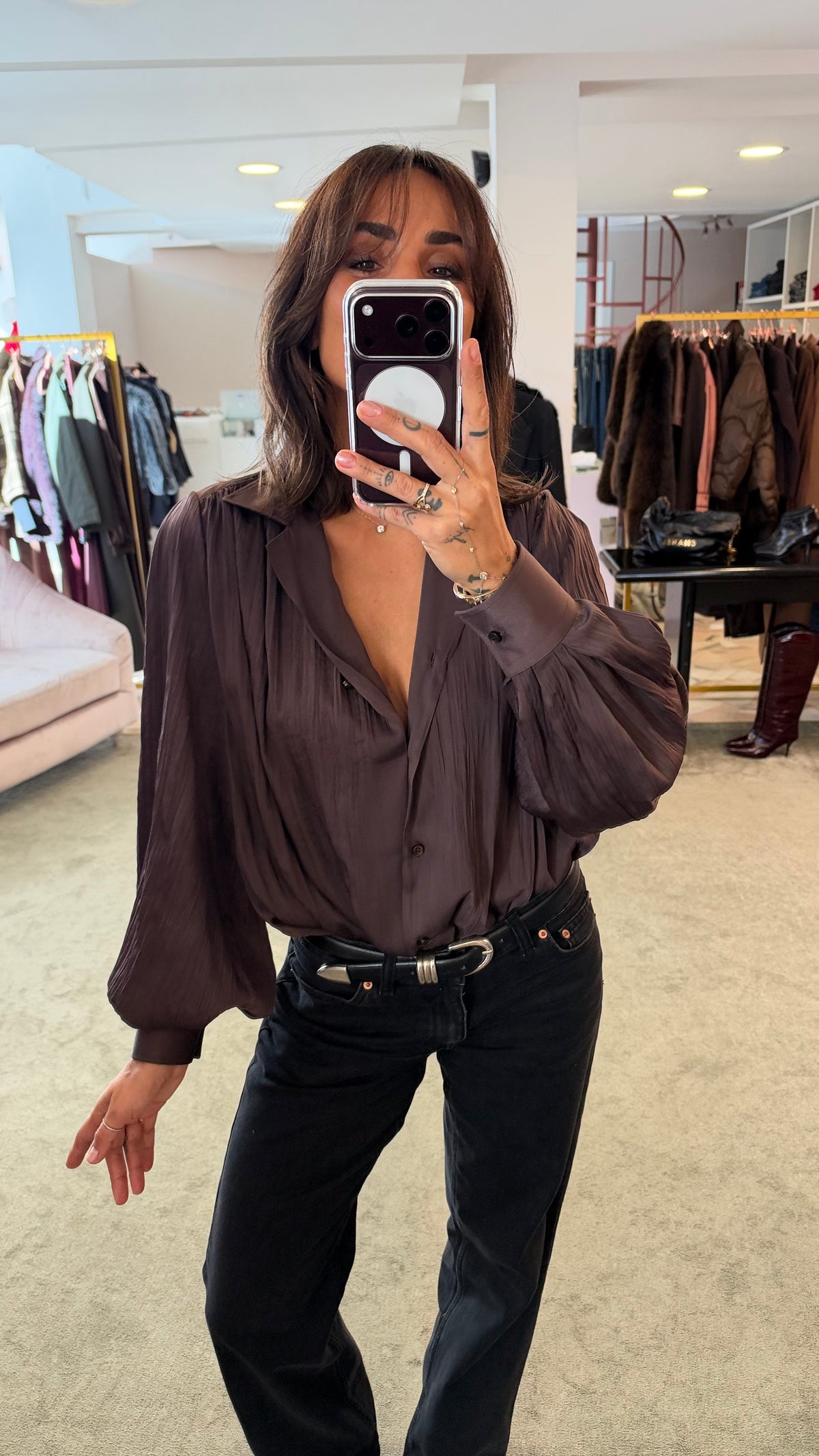 Camicia marrone moro scollo a giacca Marsem