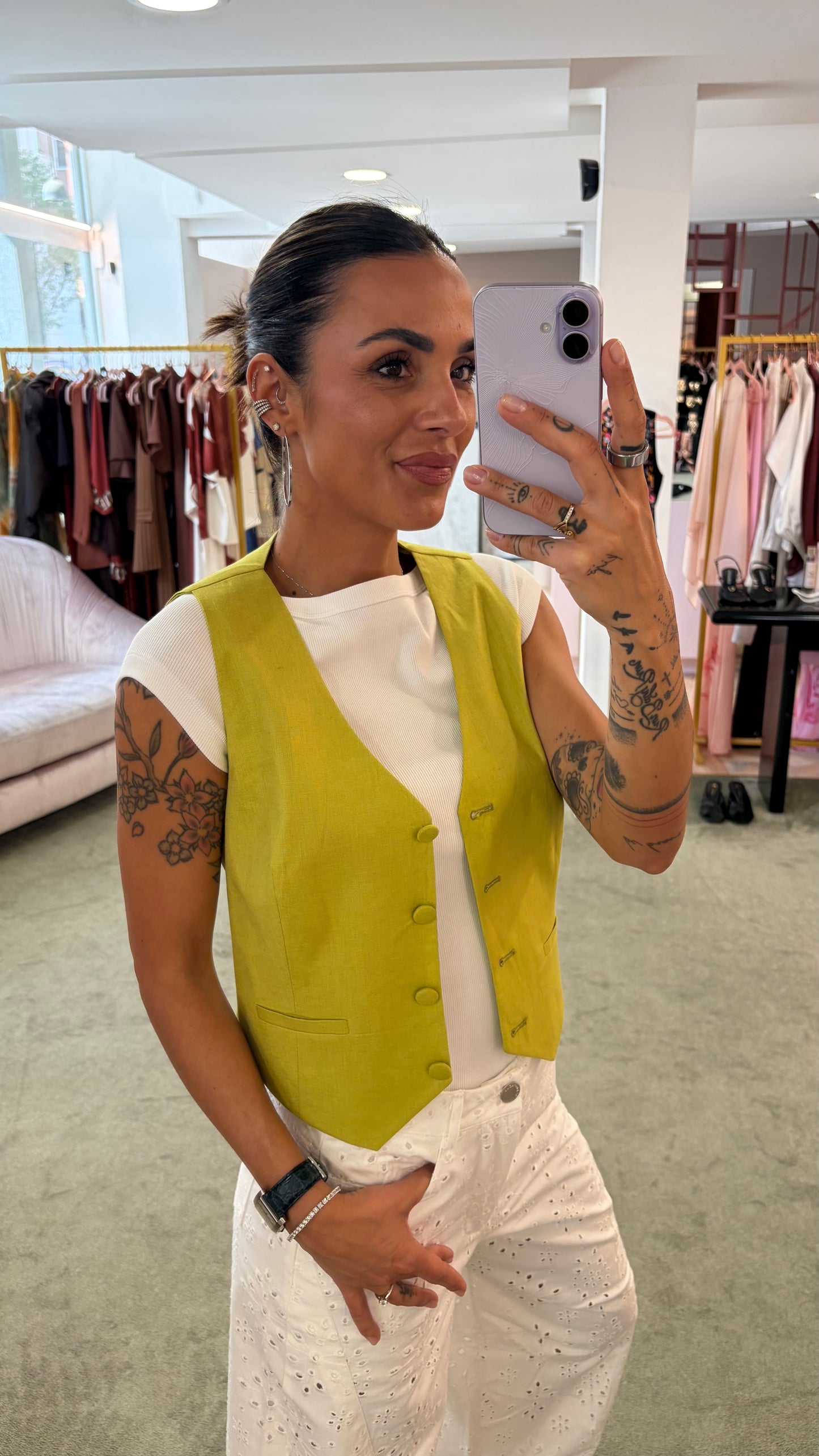 Gilet lime in lino Actualee