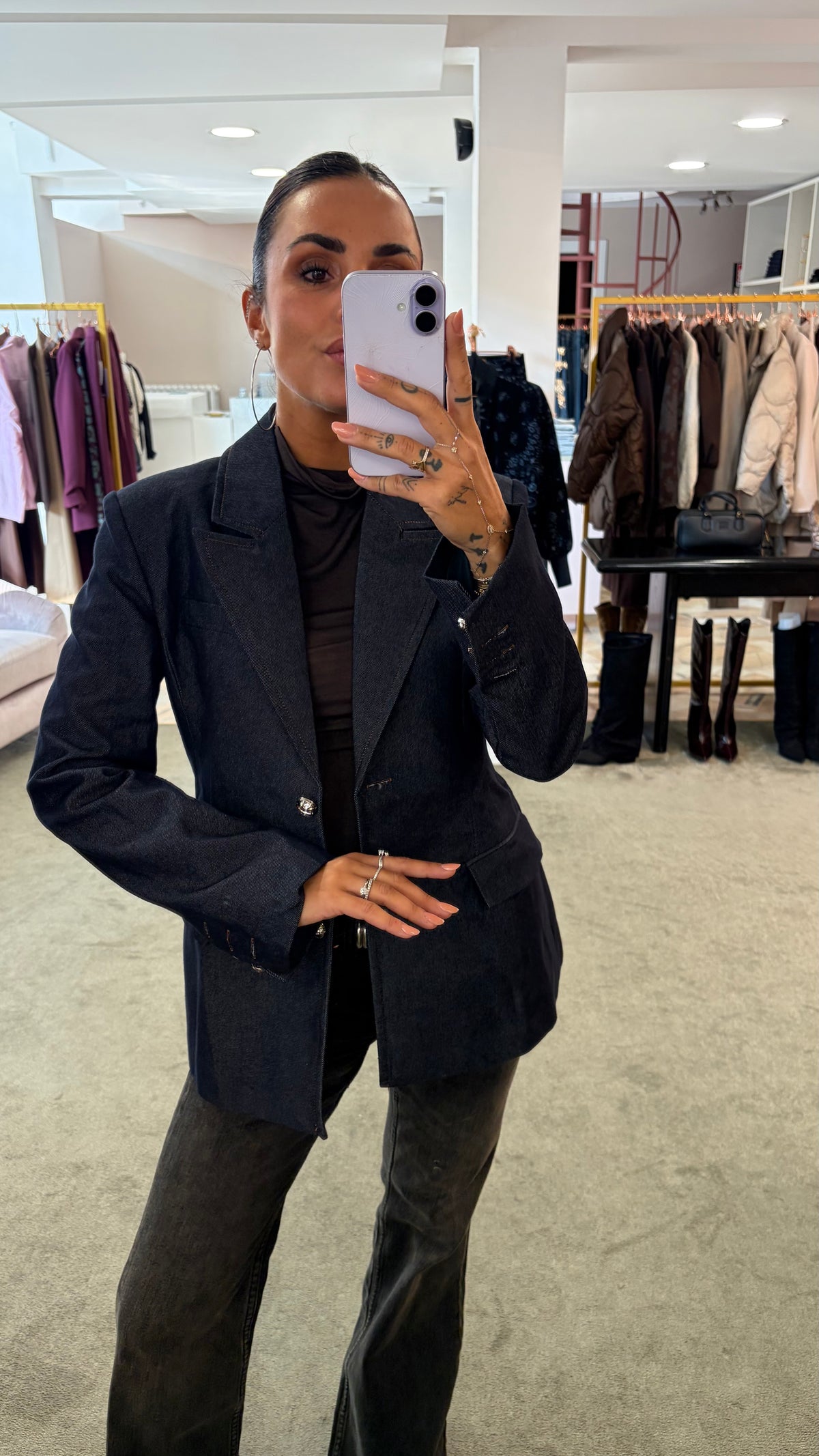 Blazer in denim scuro slim strutturato gl