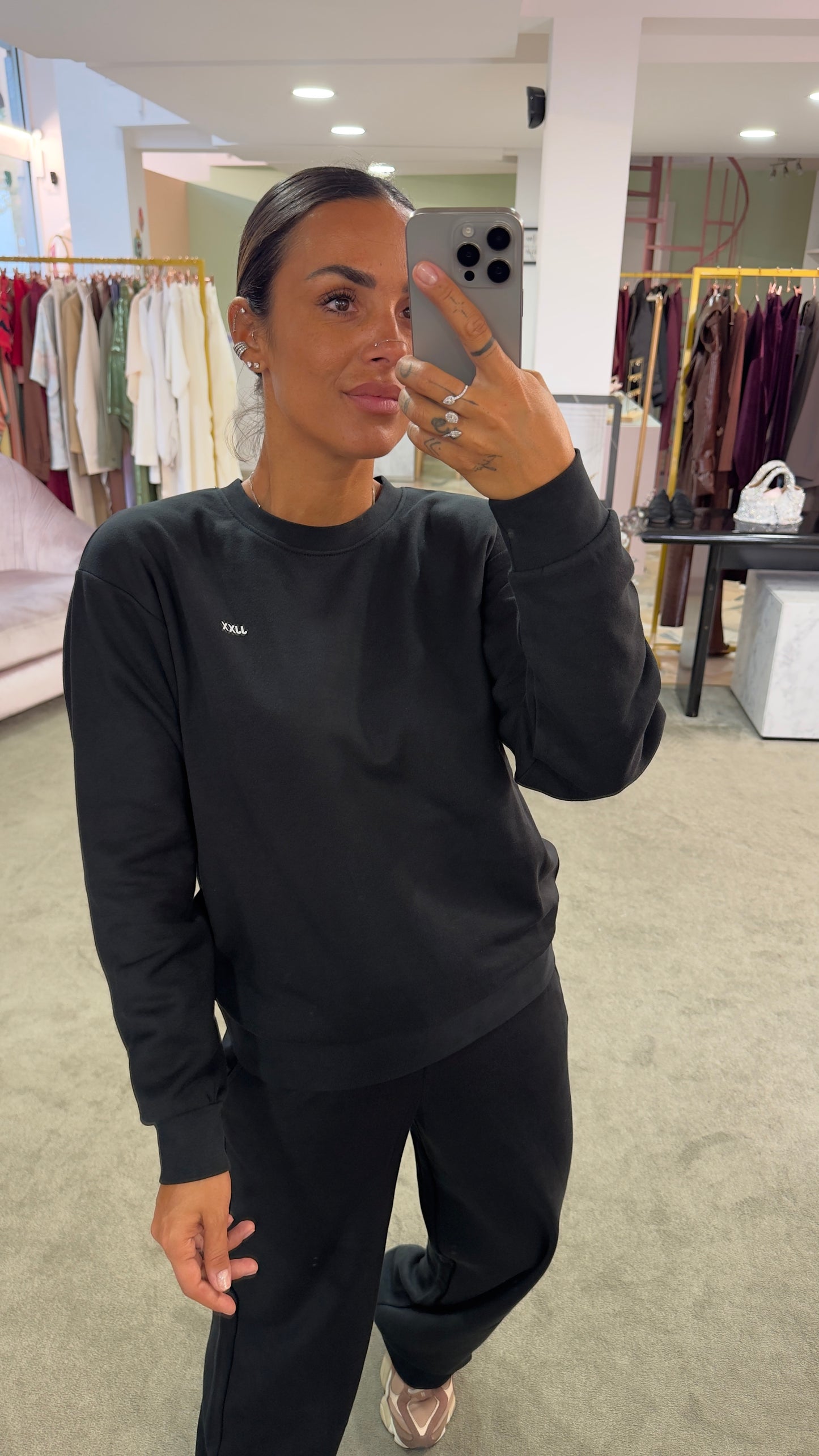 Felpa nera girocollo logo jx