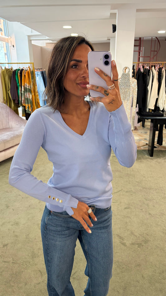 Maglione scollo a v azzurro fr