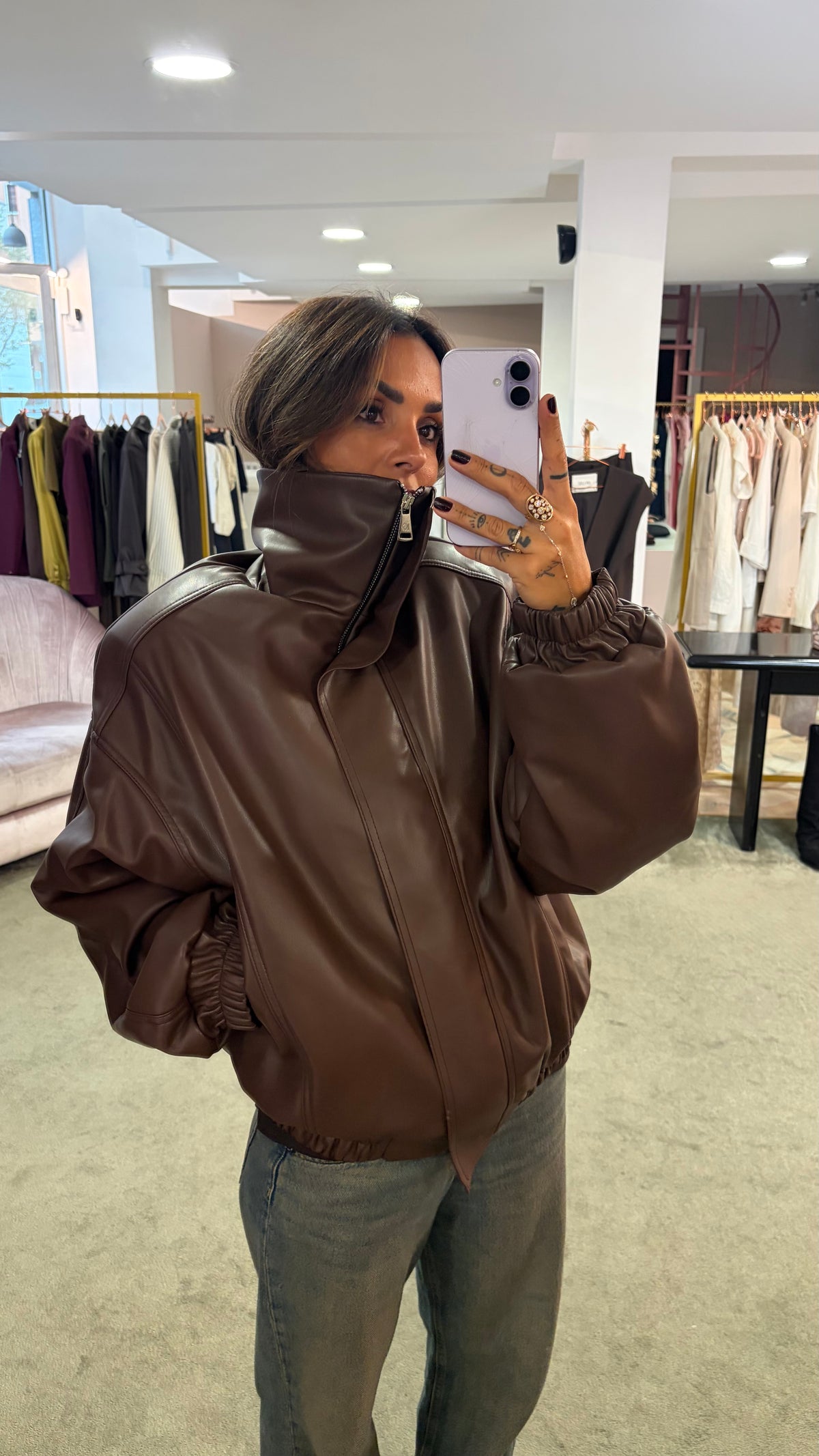 Bomber over marrone testa di moro in eco pelle ks