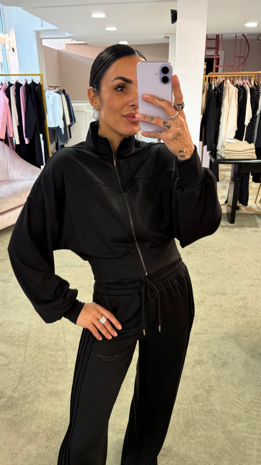 Felpa nera crop con zip Hinnominate