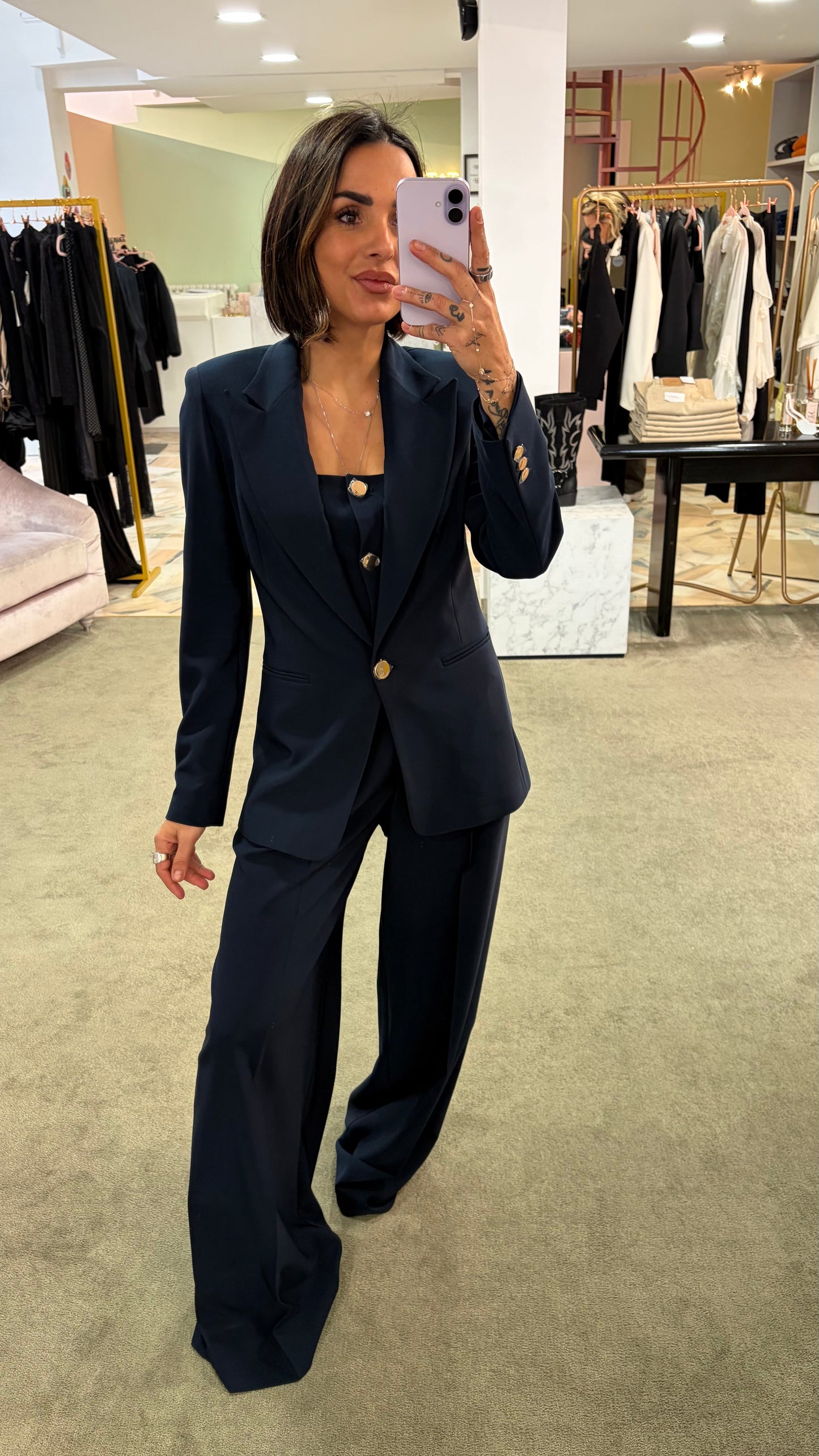 Blazer blu notte lungo regular un bottone oro fr pe26
