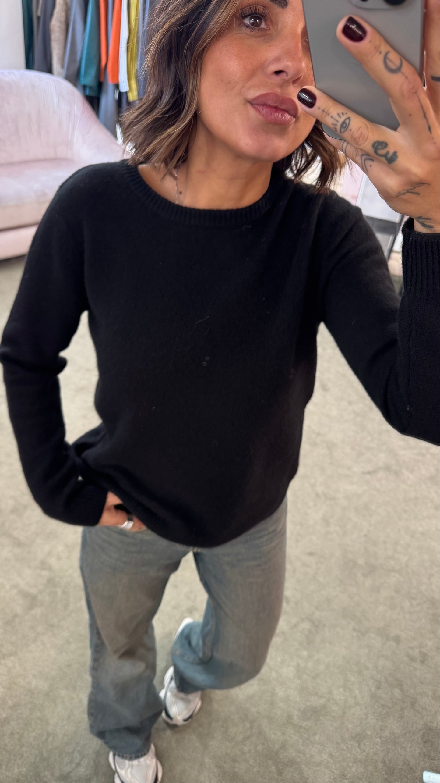 Maglione nero girocollo in cashmere sl