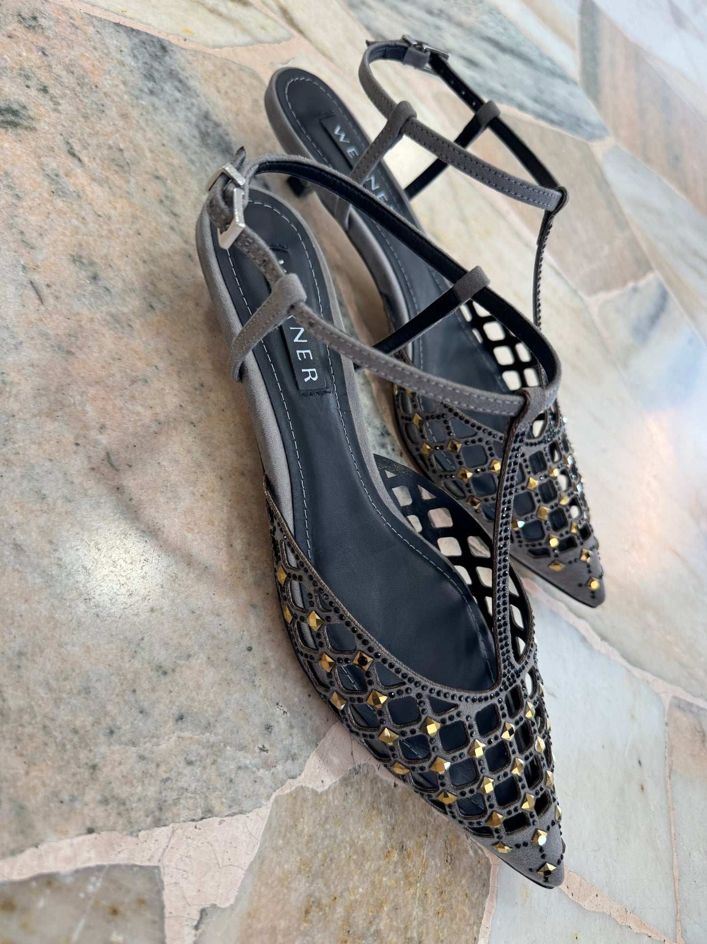 Slingback grigia a rete crystal