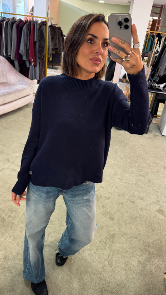 Maglione lupetto blu notte a scatola tk