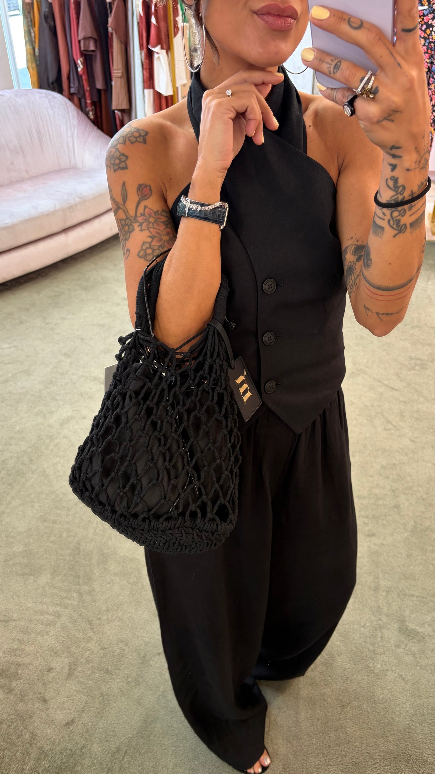 Borsa media nera crochet rete Matinée