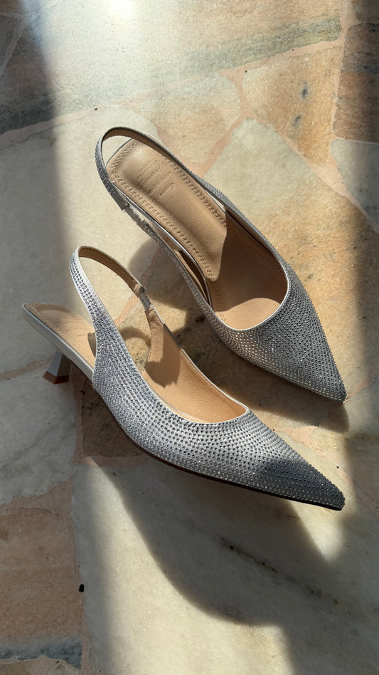 Slingback argento cristalli