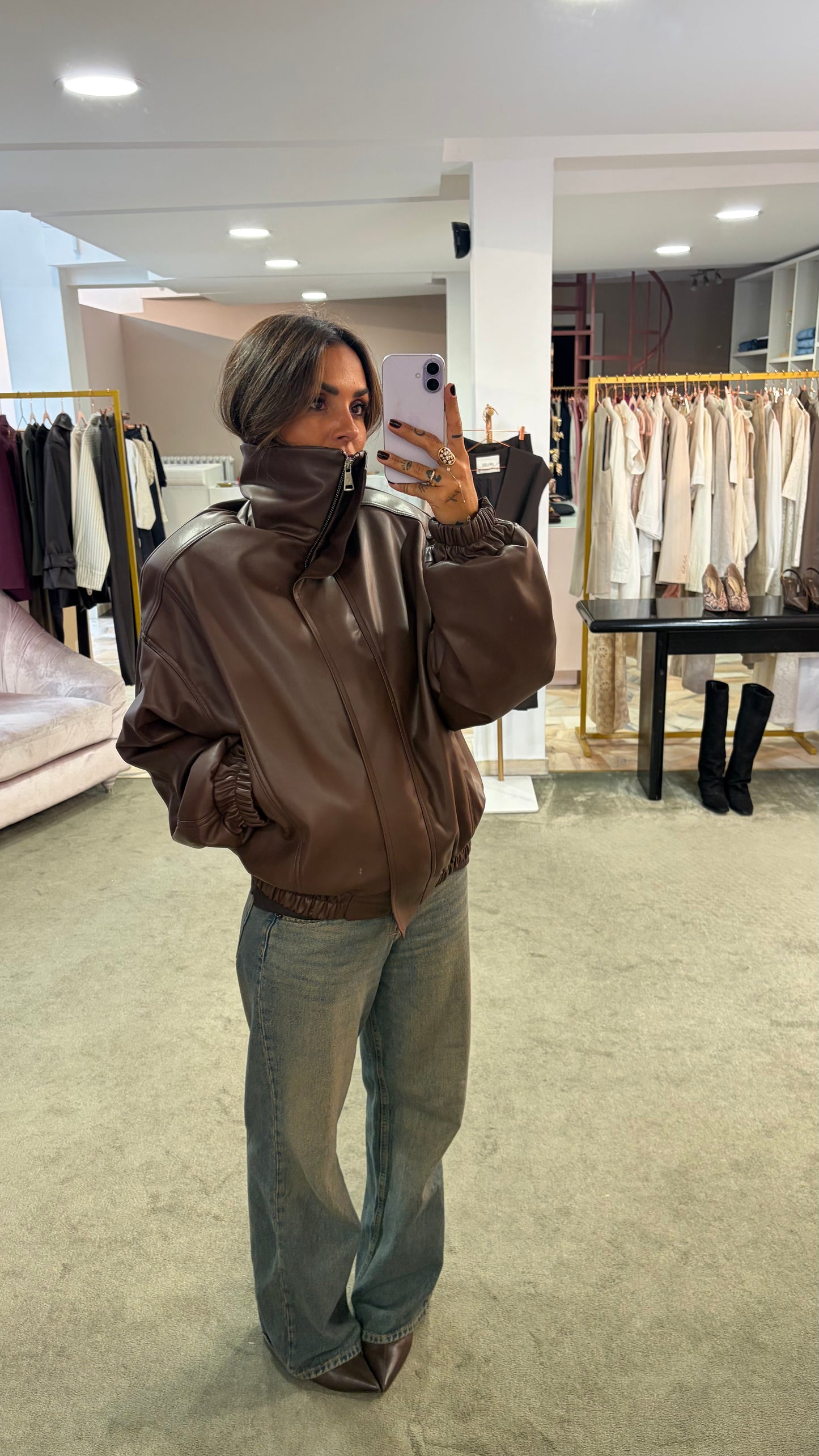 Bomber over marrone testa di moro in eco pelle ks