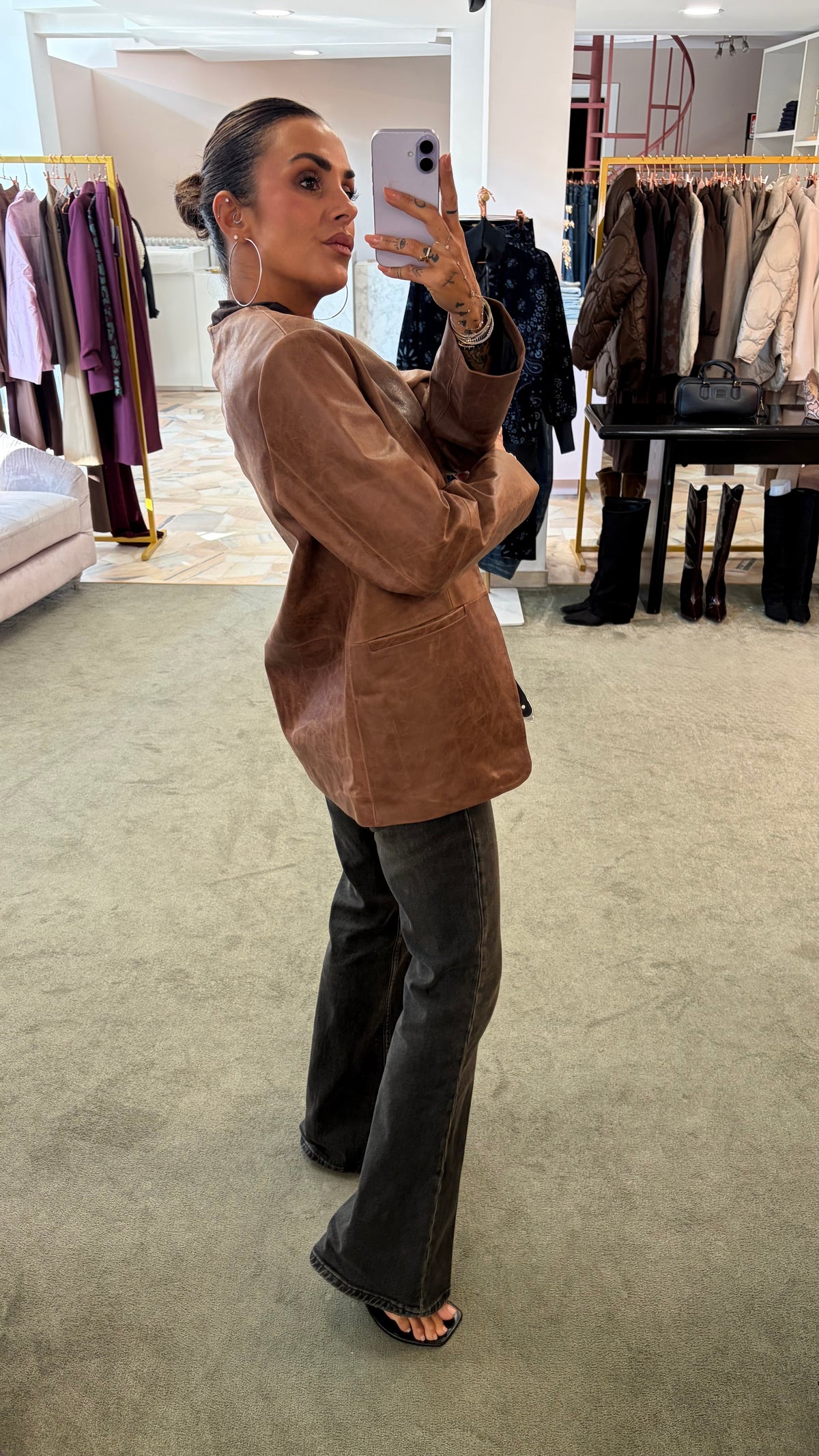 Giacca nocciola in vera pelle vintage sl