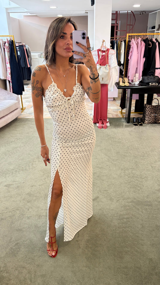 Abito riley lungo MAR DE MARGARITAS bianco a pois