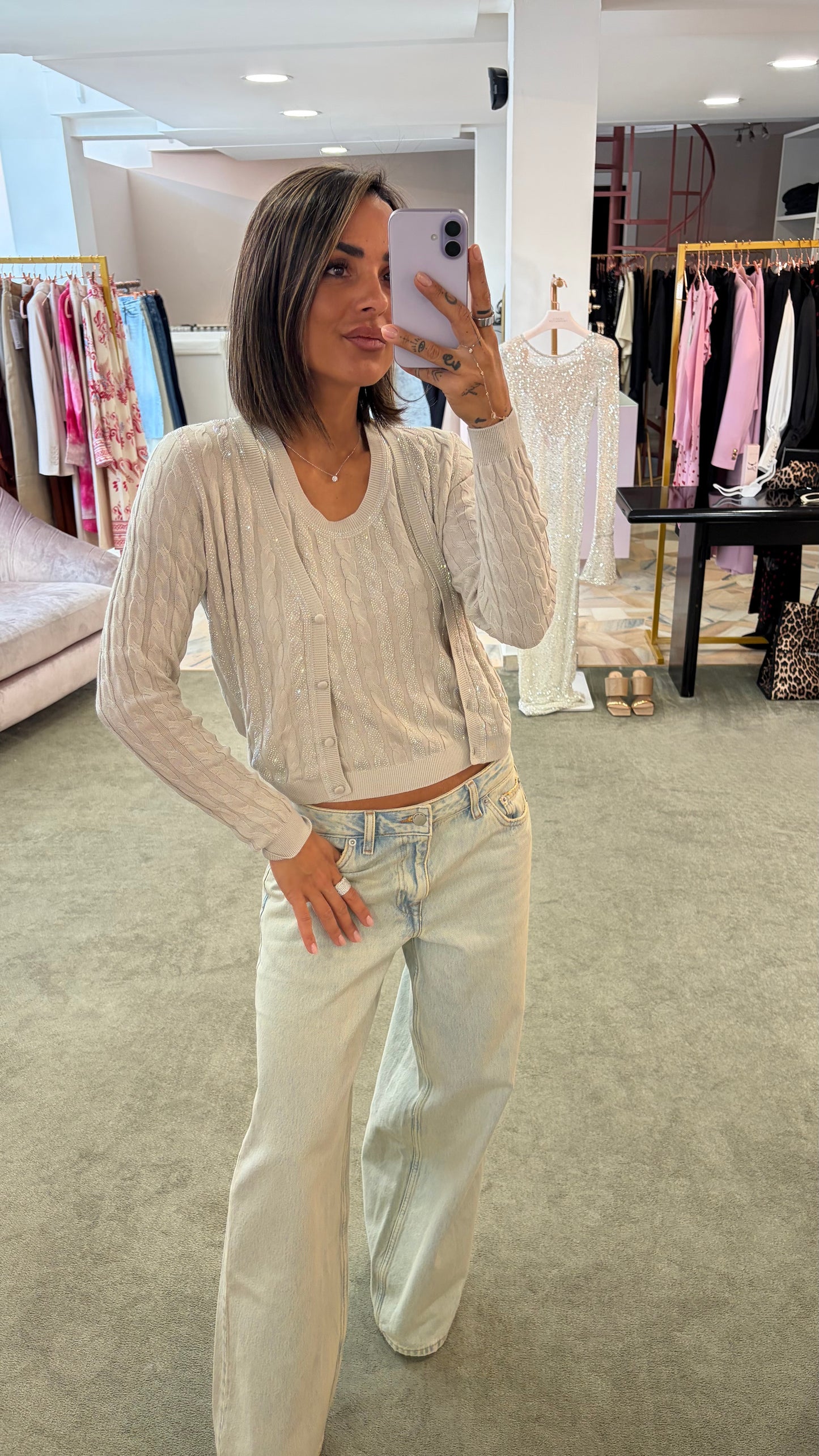 Cardigan ghiaccio a trecce crystal fr