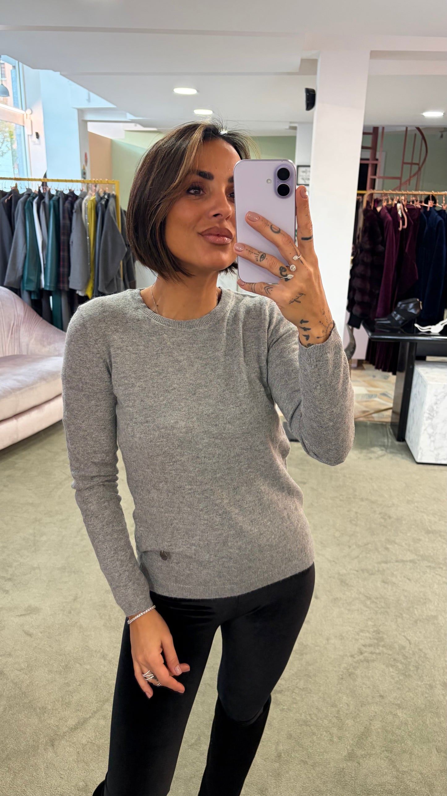 Maglione girocollo grigio in angora tk