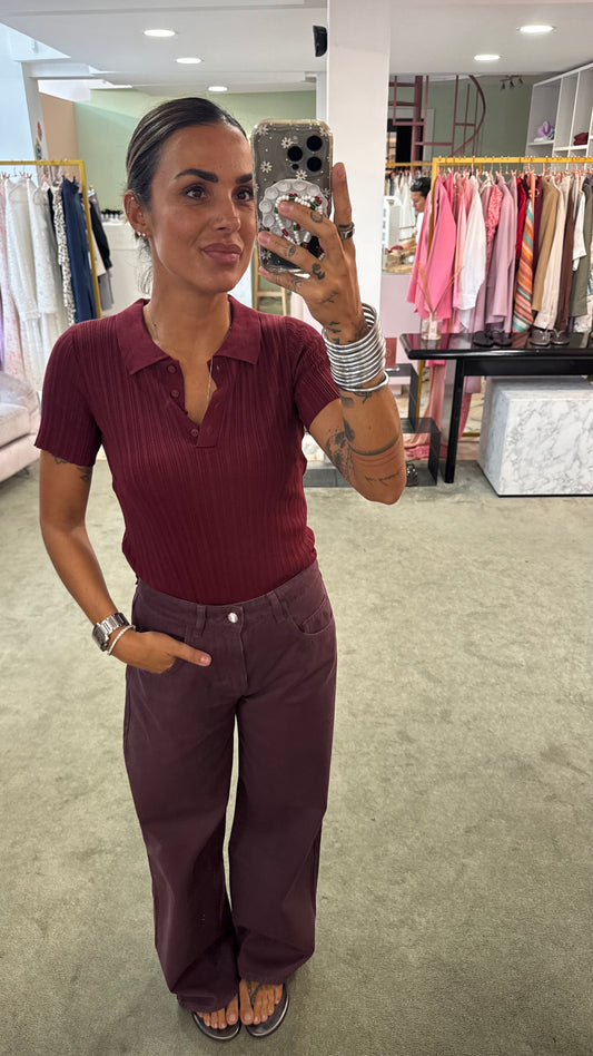 Polo bordeaux a costine on viscosa leggera maniche corte jx