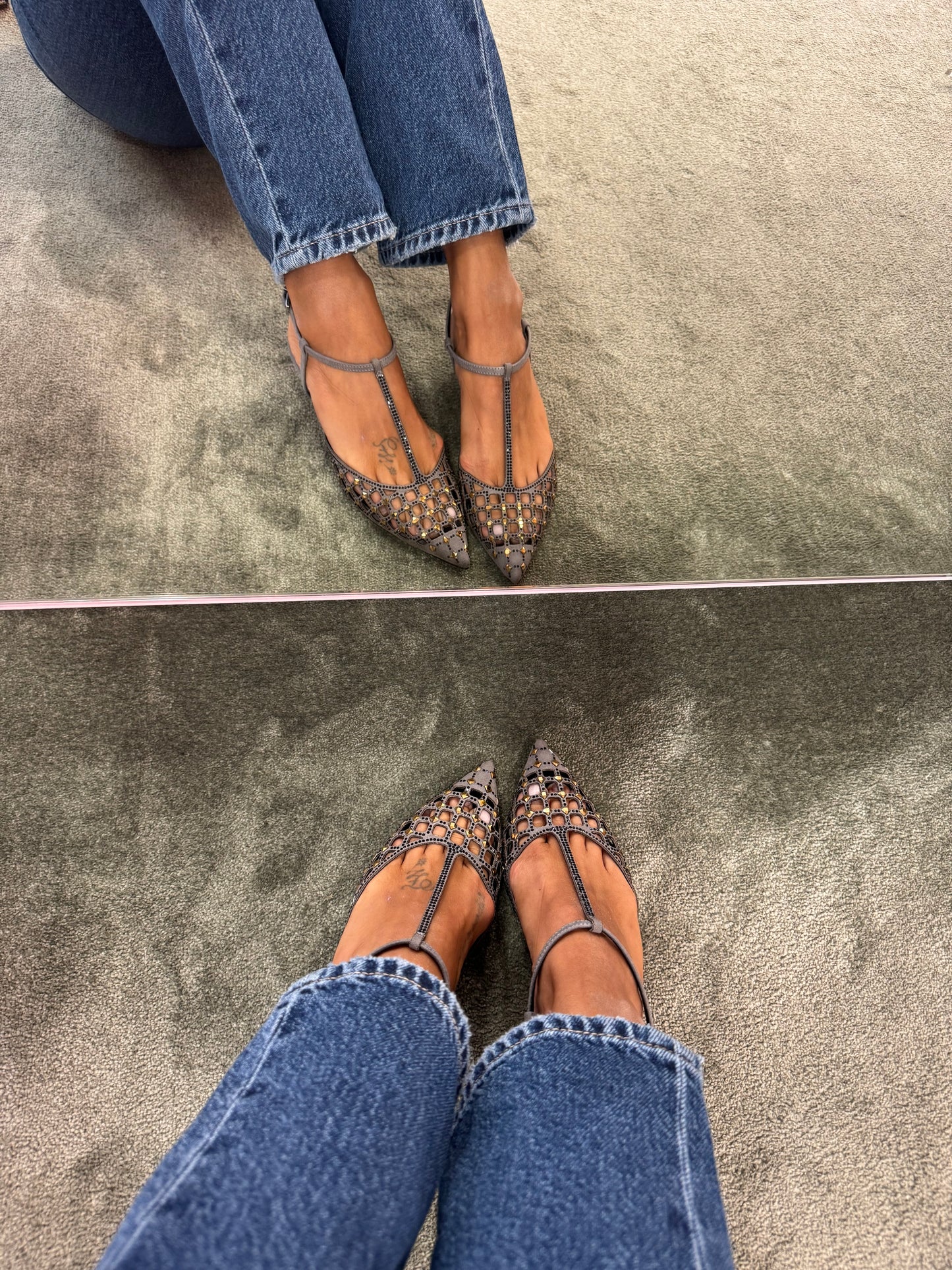 Slingback grigia a rete crystal
