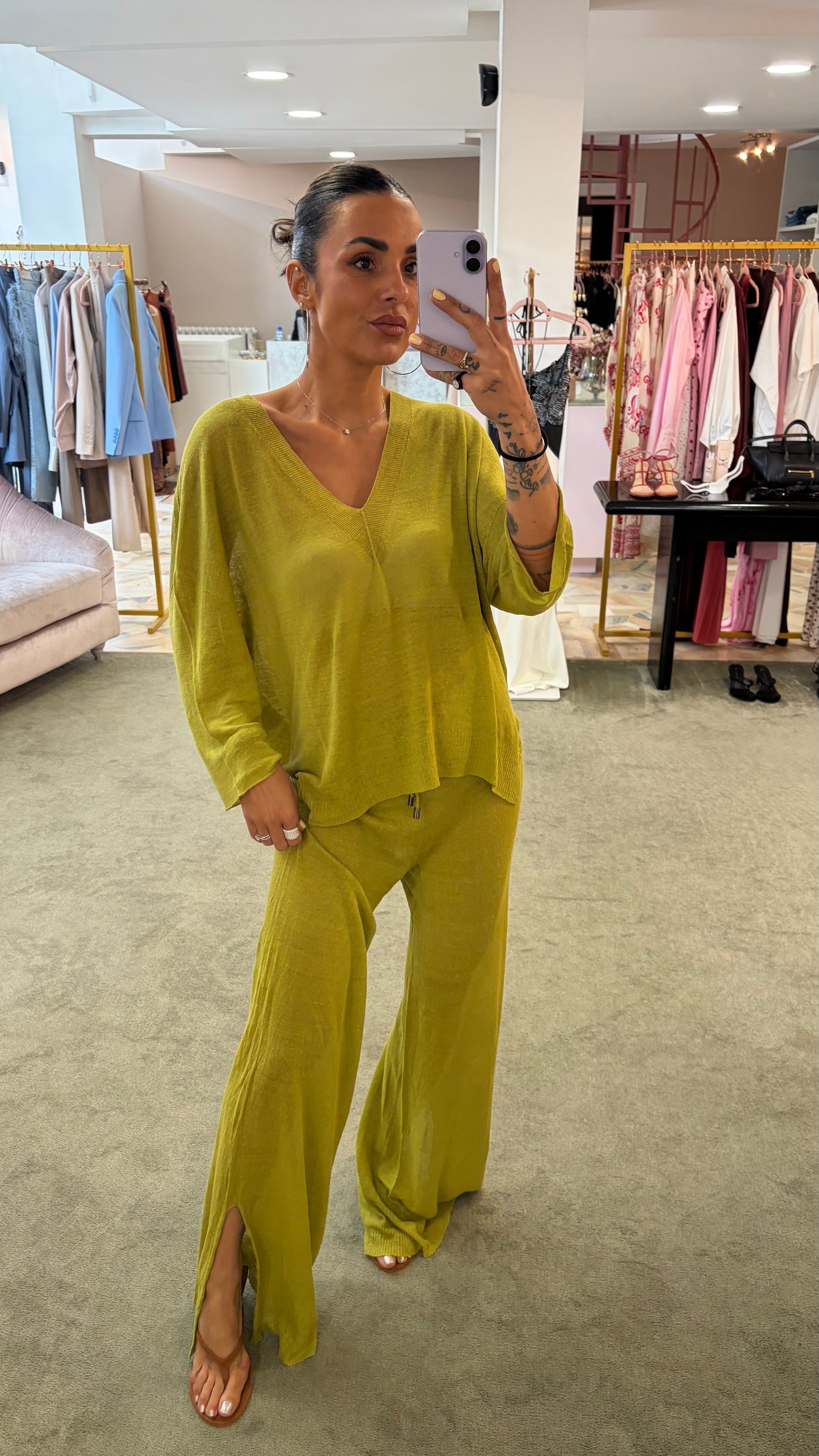 Pantaloni verde pistacchio in lino fy