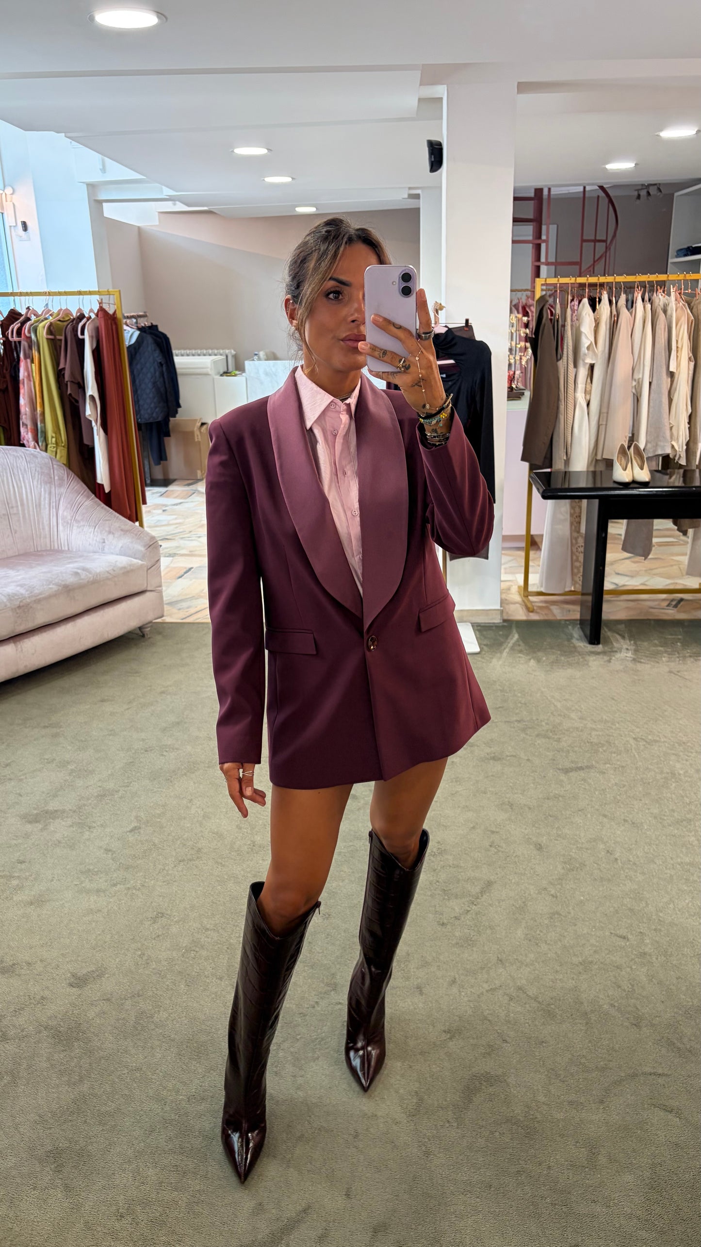 Blazer lungo bordeaux rever in raso fr