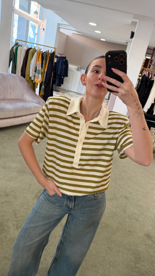 Polo bianca e lime a righe lurex ks