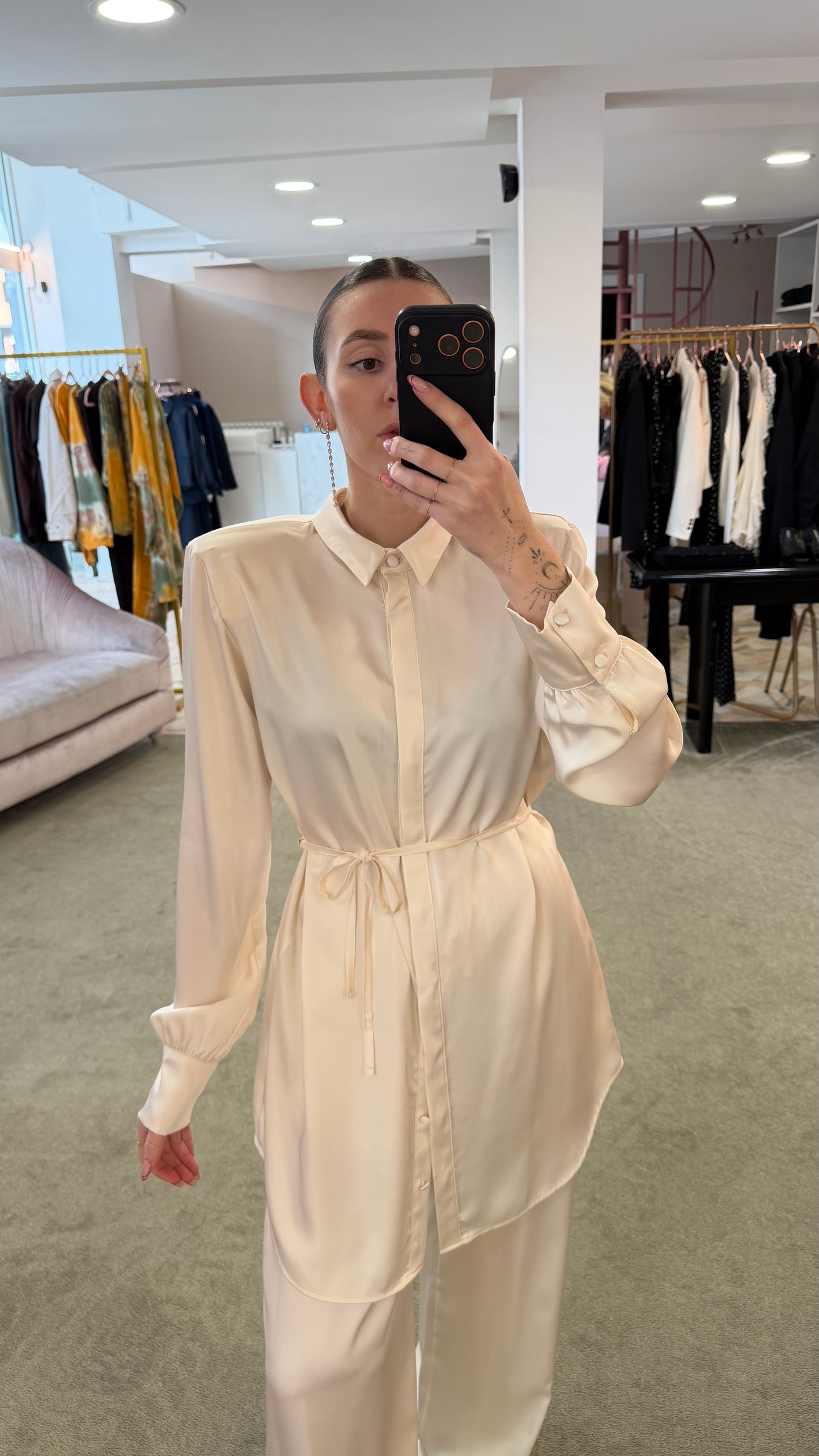 Camicia abito avorio in satin over ks