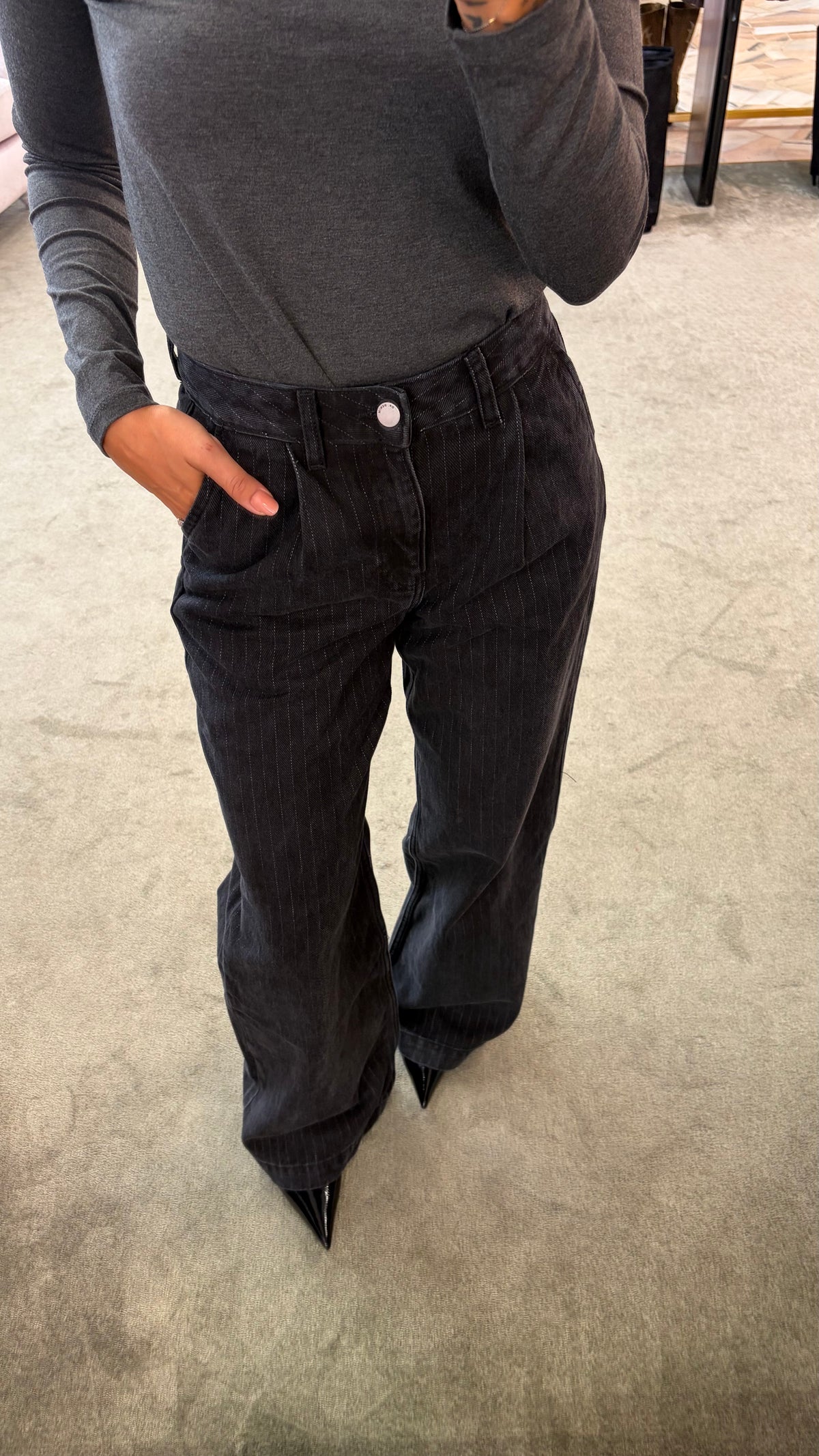 Jeans rhue Dr.Denim wide nero gessato