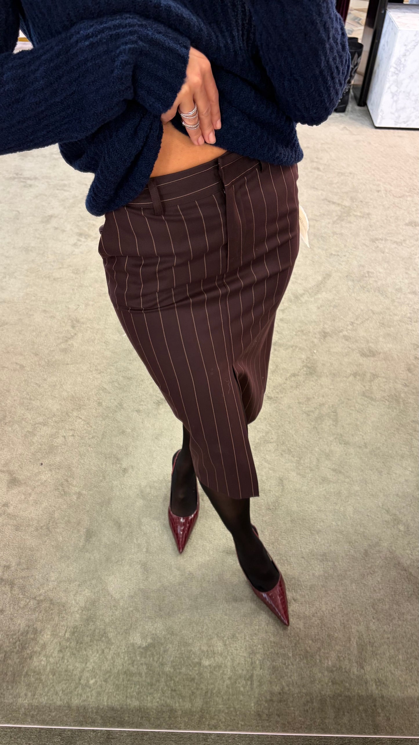 Gonna longuette MAR DE MARGARITAS marrone gessata con spacco