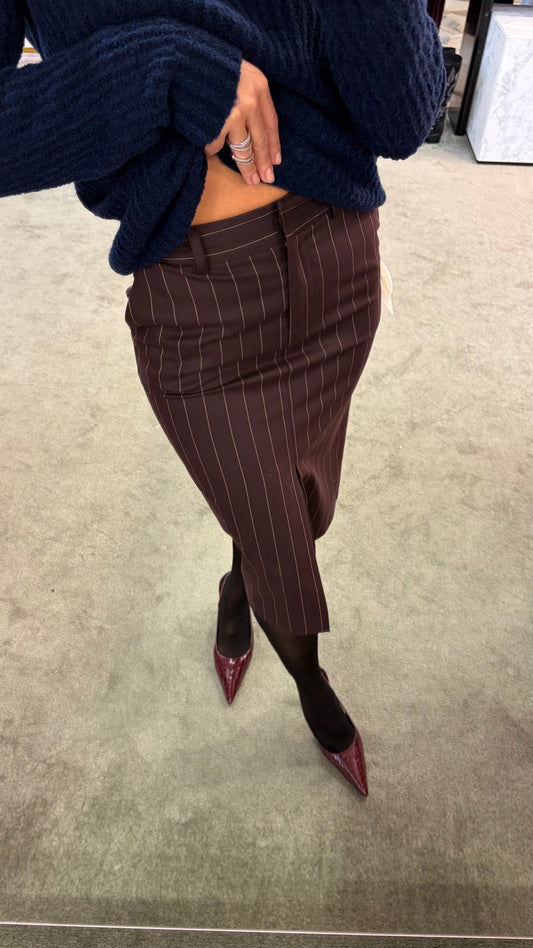 Gonna longuette MAR DE MARGARITAS marrone gessata con spacco