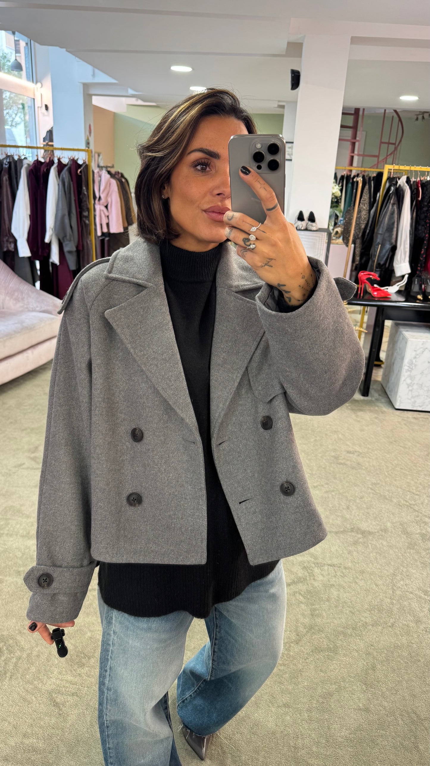 Cappotto caban grigio corto jx