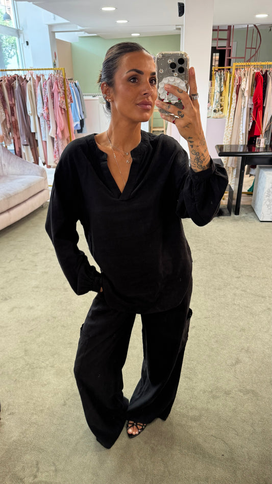 Blusa nera in lino sy