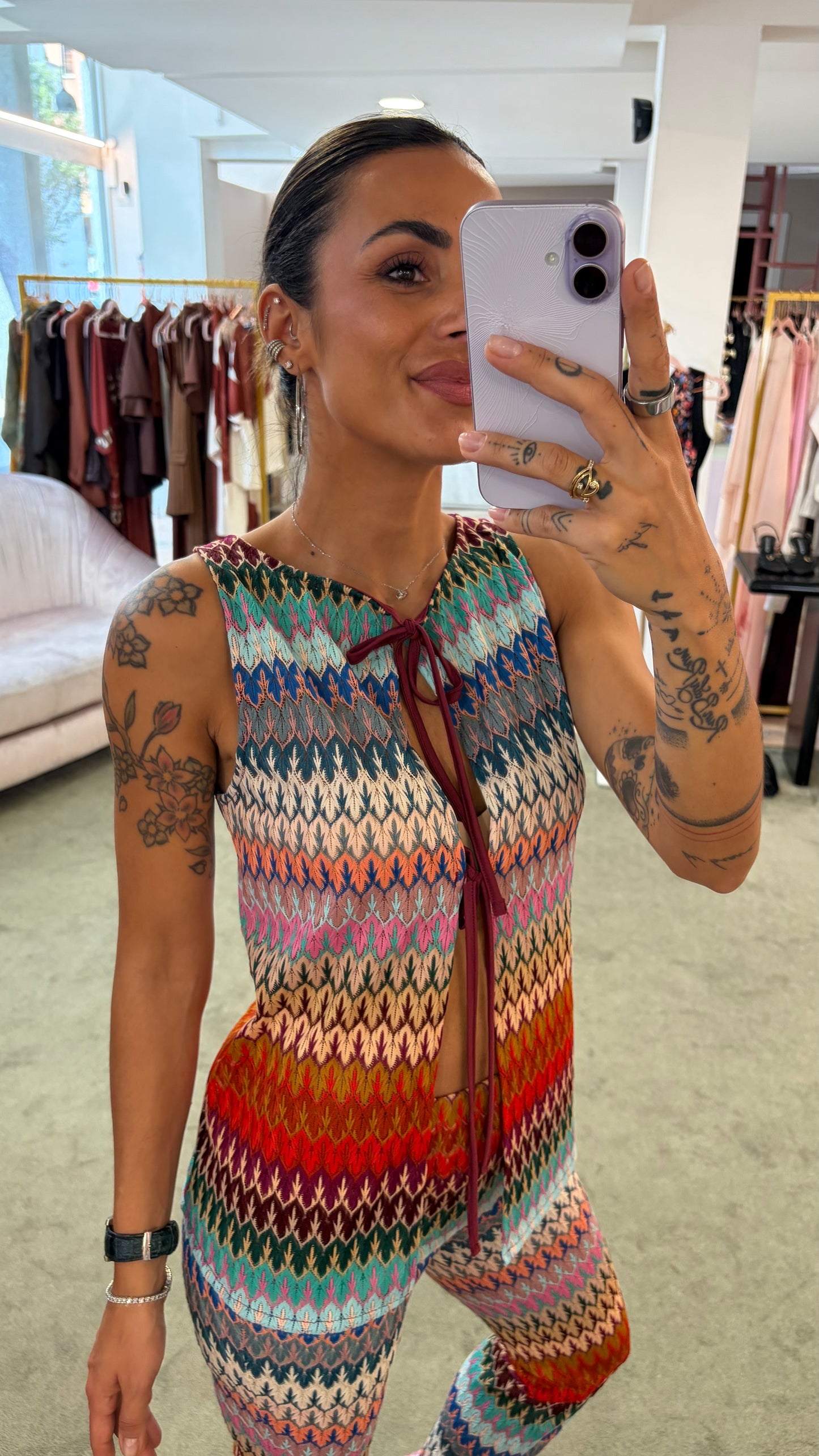 Canotta gilet multicolor missoni vibes con laccetti ks