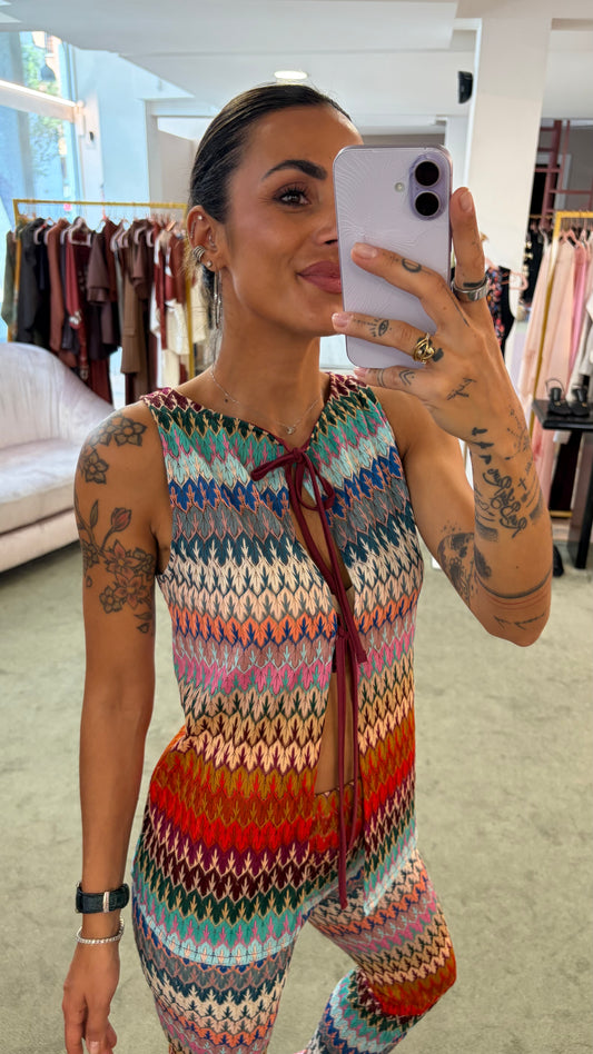 Canotta gilet multicolor missoni vibes con laccetti ks
