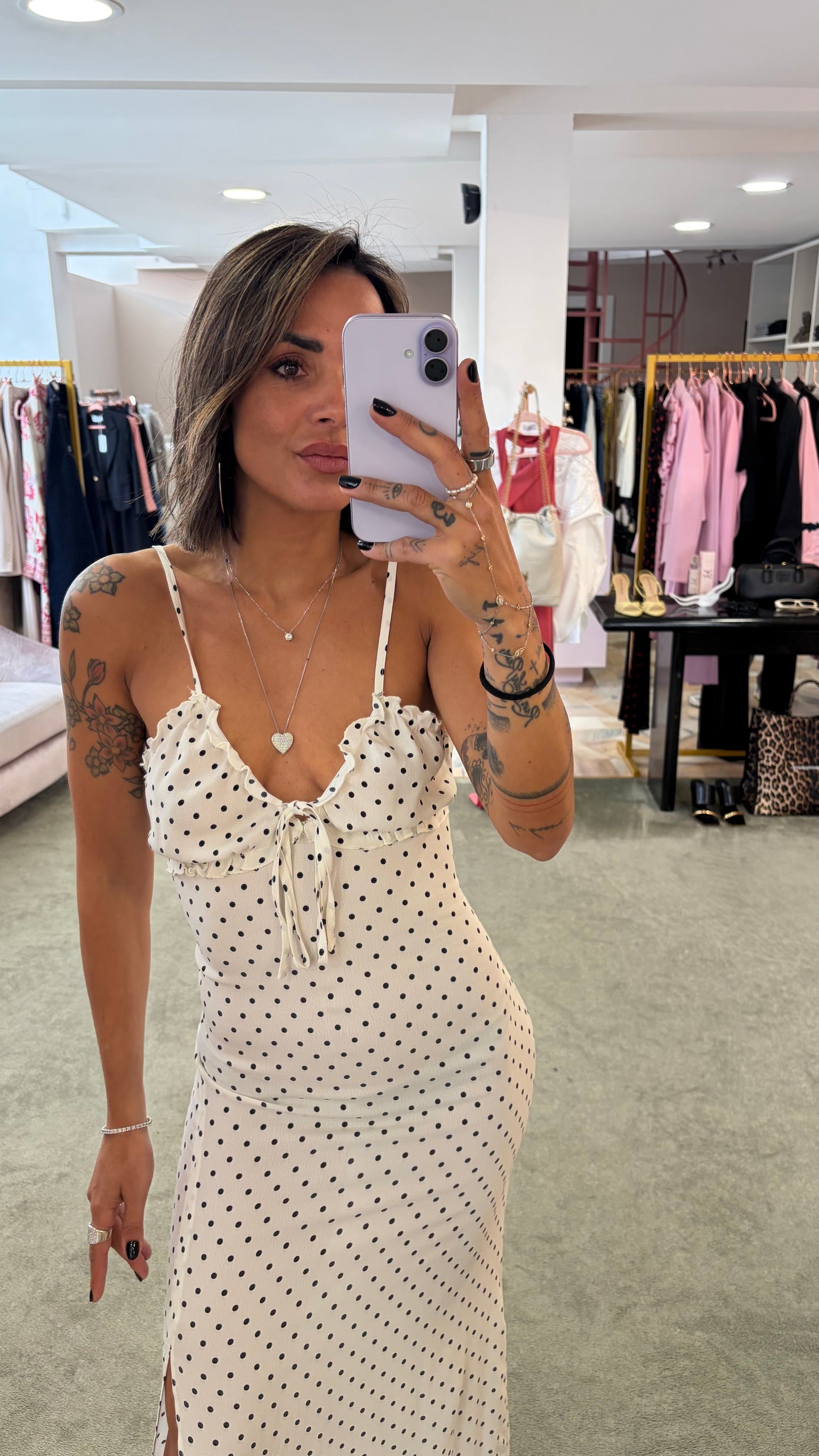 Abito riley lungo MAR DE MARGARITAS bianco a pois