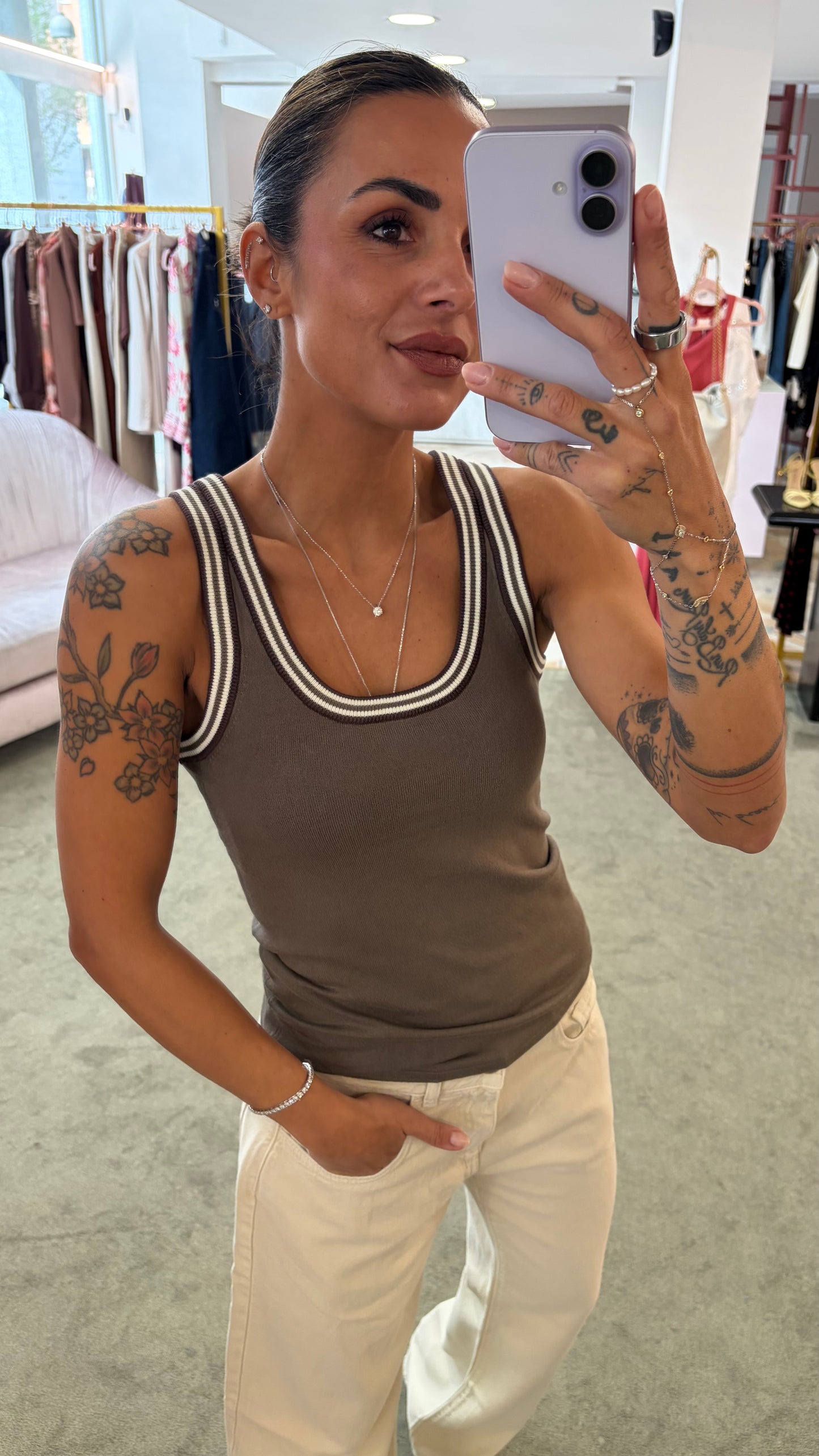 Canotta fango in maglia con bordi rigati jx