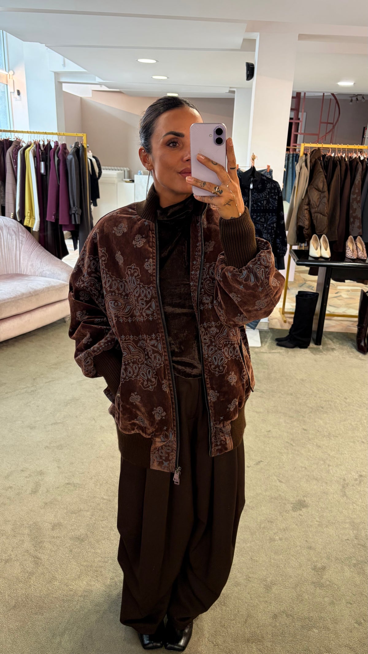 Bomber marrone bandana over in velluto floccato Don't@Me