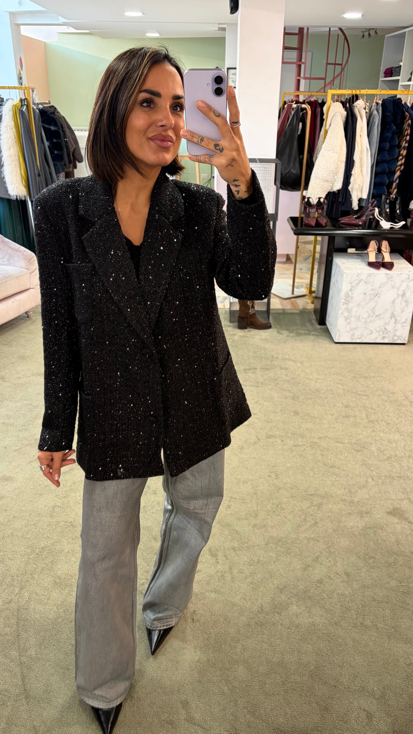 Blazer nero oversize in bouclè tw