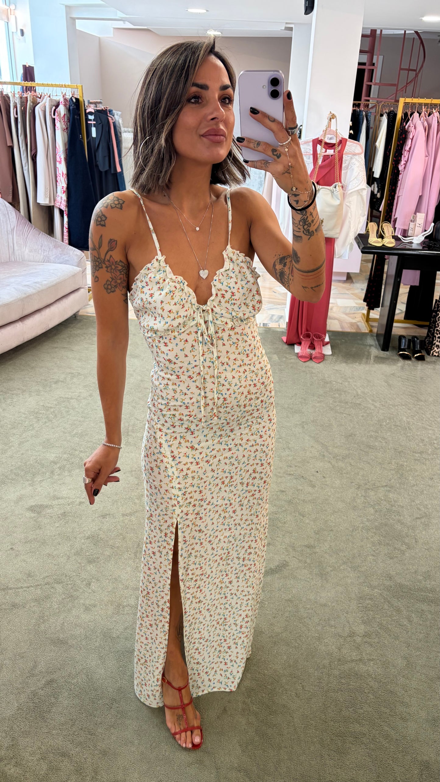 Abito riley lungo MAR DE MARGARITAS panna con fiorellini