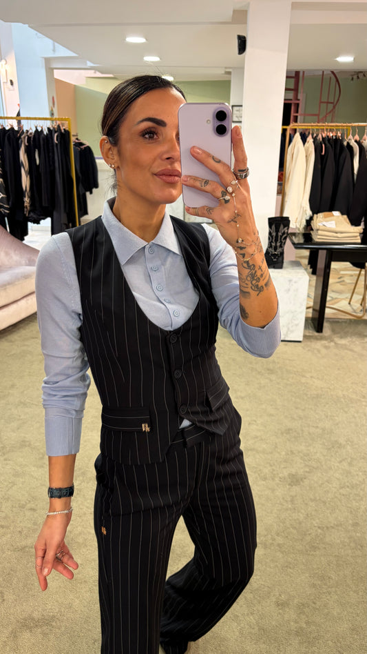 Gilet blu notte Hinnominate gessato