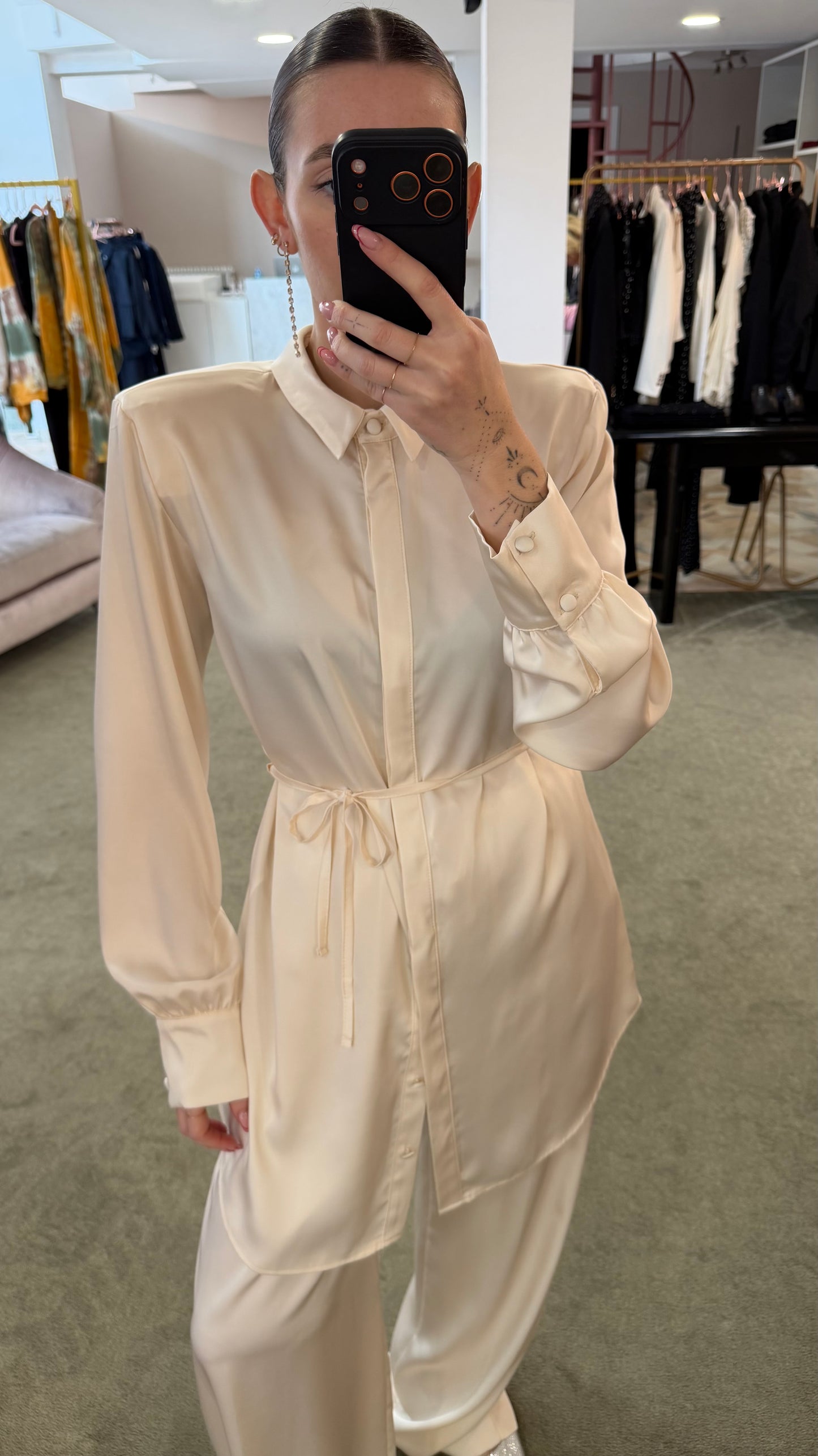 Camicia abito avorio in satin over ks
